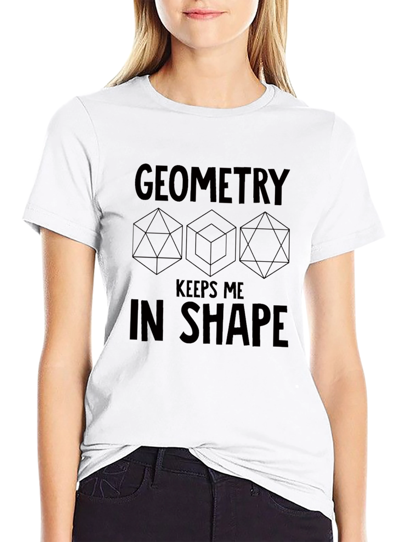 Geometry Keeps Me in Shape Black Graphic T-Shirt