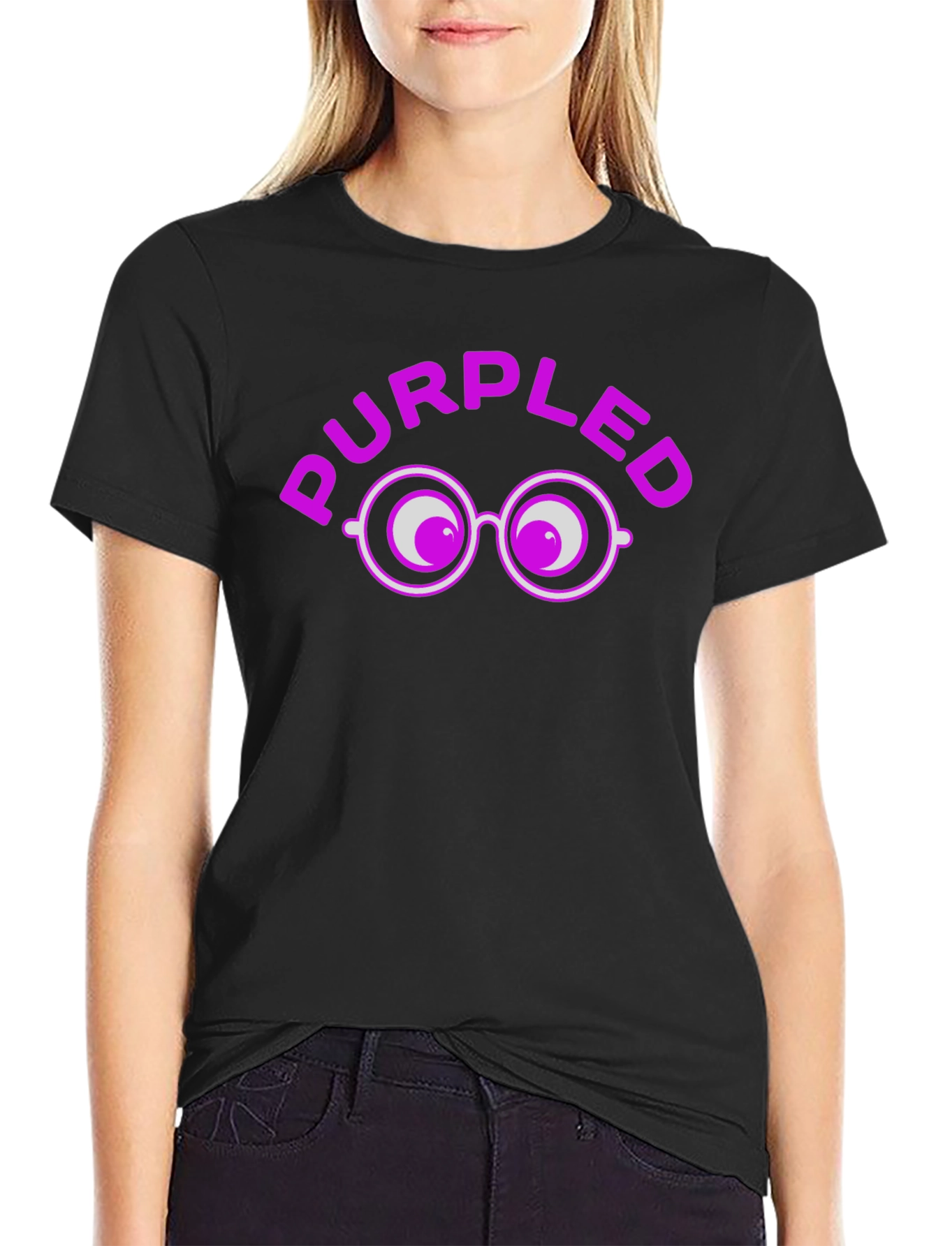 Purpled Funny T-Shirt with Eye Glasses Design
