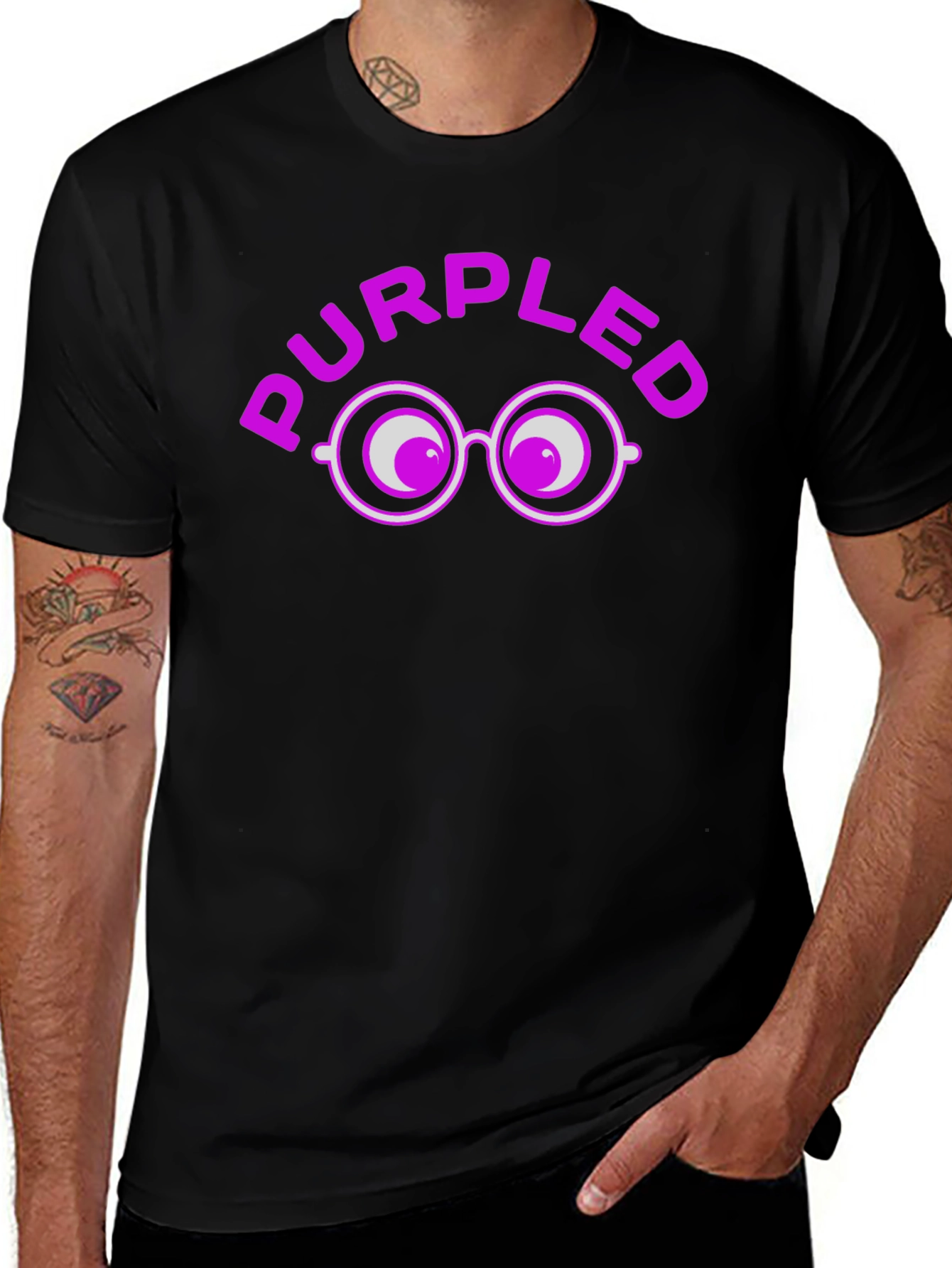 Purpled Funny T-Shirt with Eye Glasses Design
