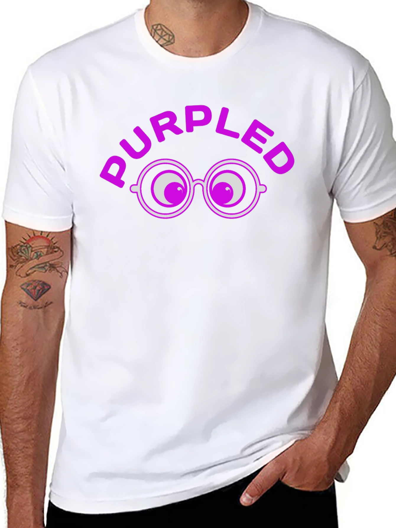 Purpled Funny T-Shirt with Eye Glasses Design