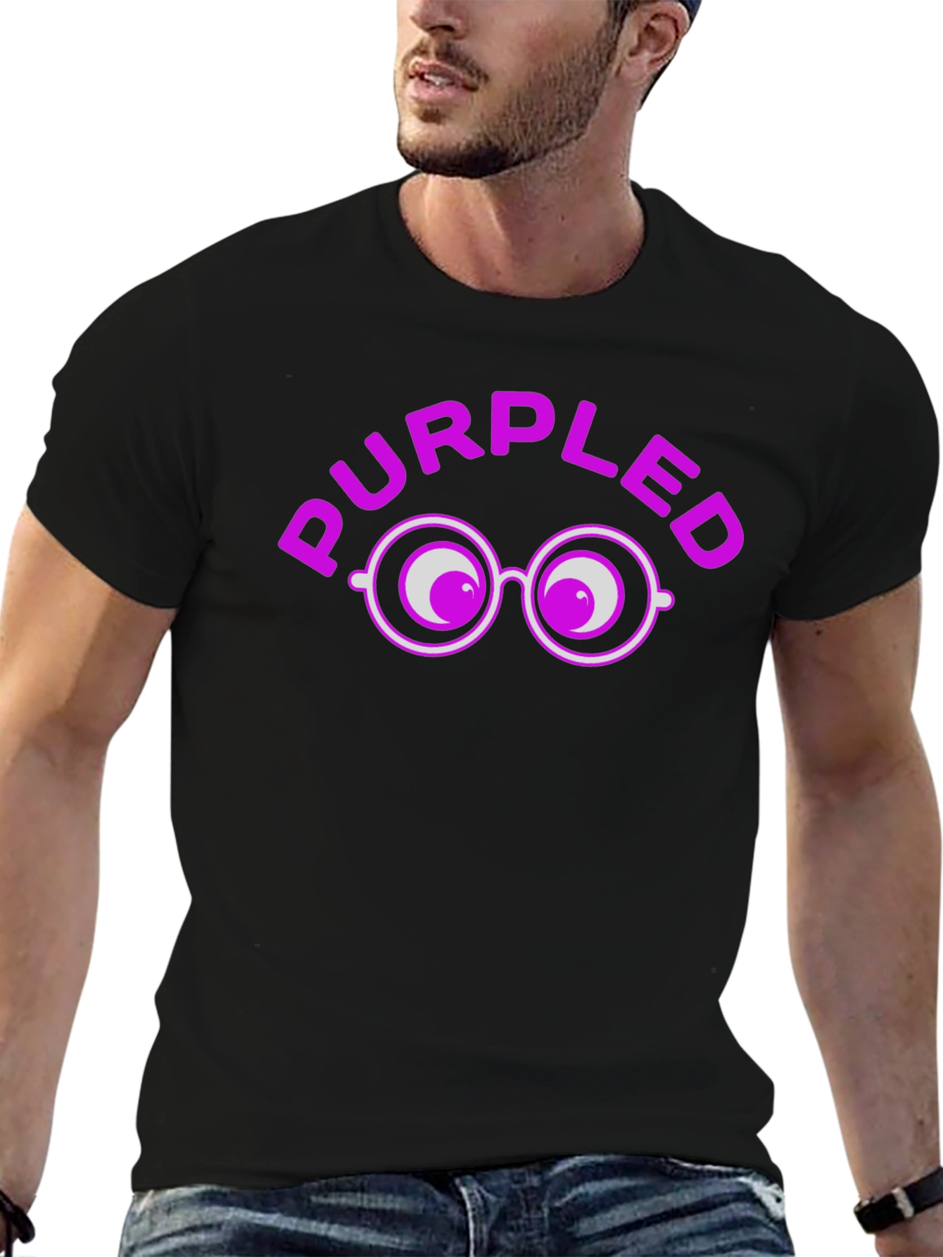 Purpled Funny T-Shirt with Eye Glasses Design