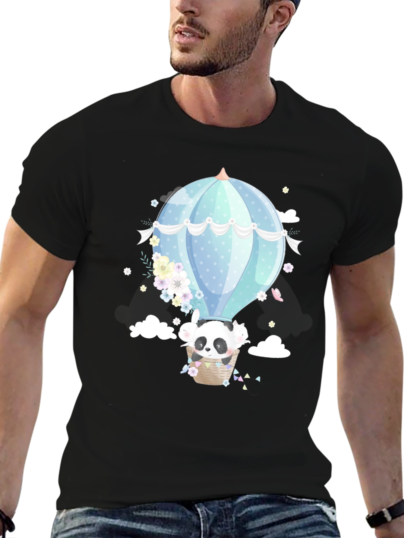 Panda Hot Air Balloon Graphic Tee