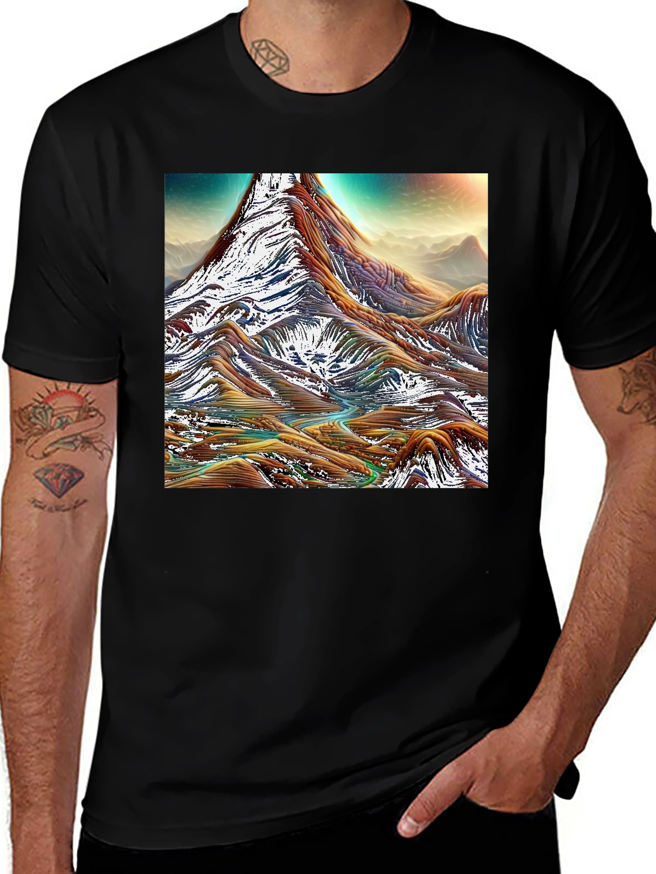 Mountain Range Graphic Tee - Black Cotton Comfort