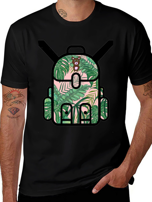 Tropical Backpack Graphic Tee - Black T-Shirt