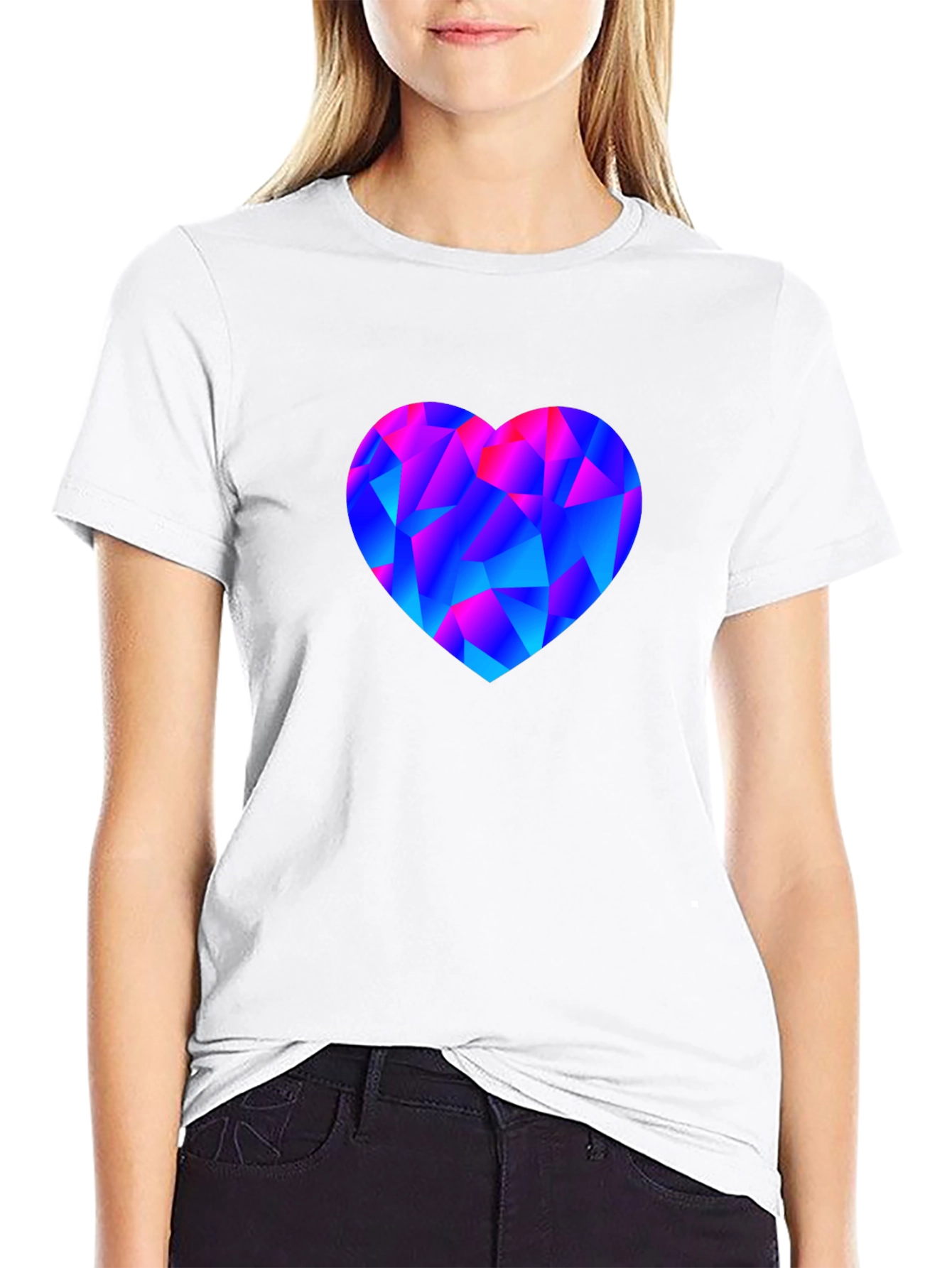 Geometric Heart Print Black T-Shirt