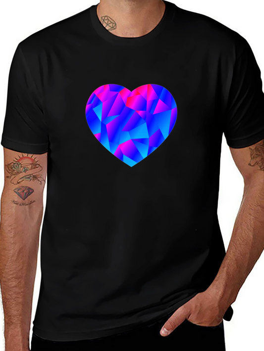 Geometric Heart Print Black T-Shirt