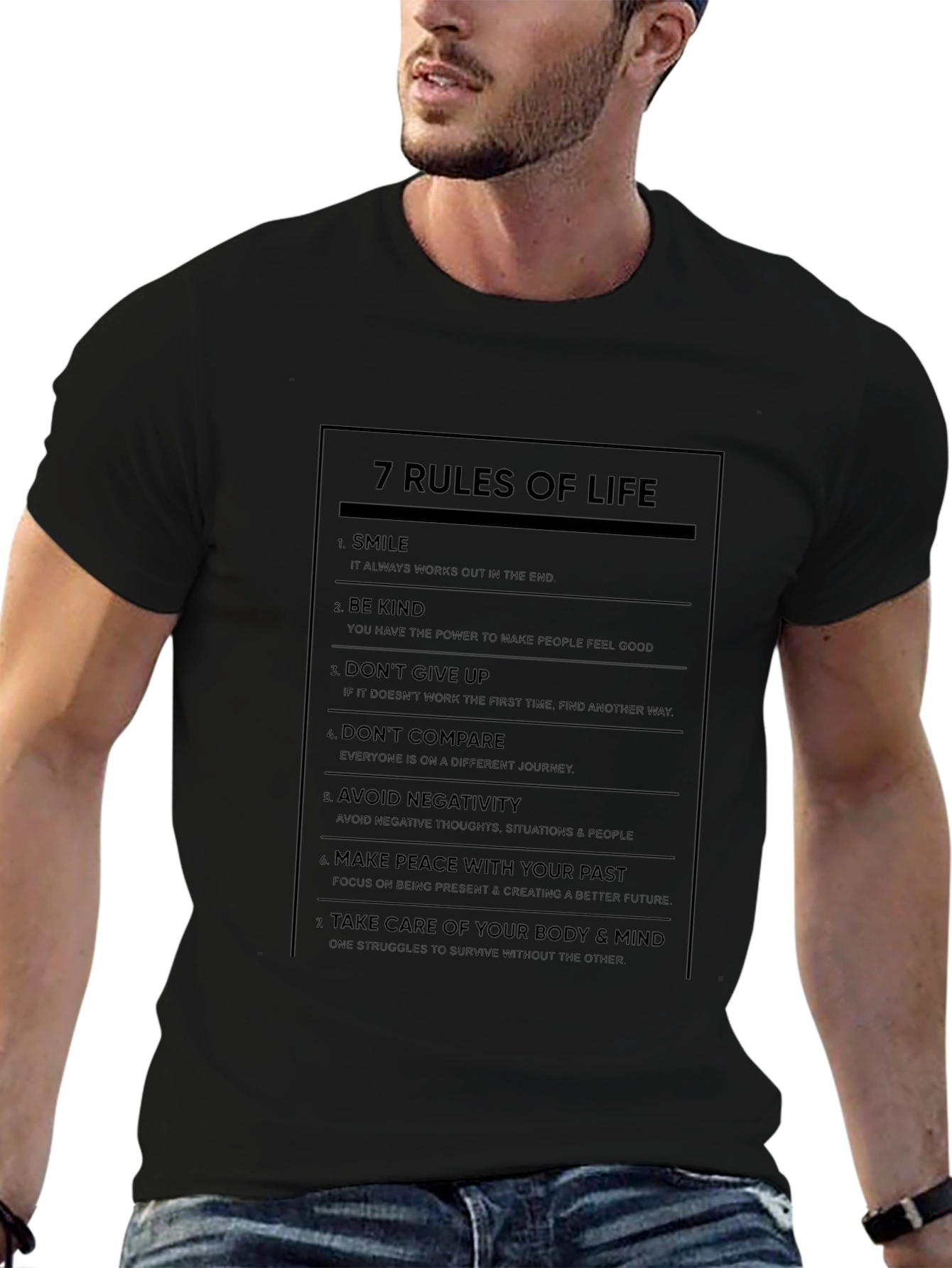 7 Rules of Life Graphic Print Crew Neck T-Shirt