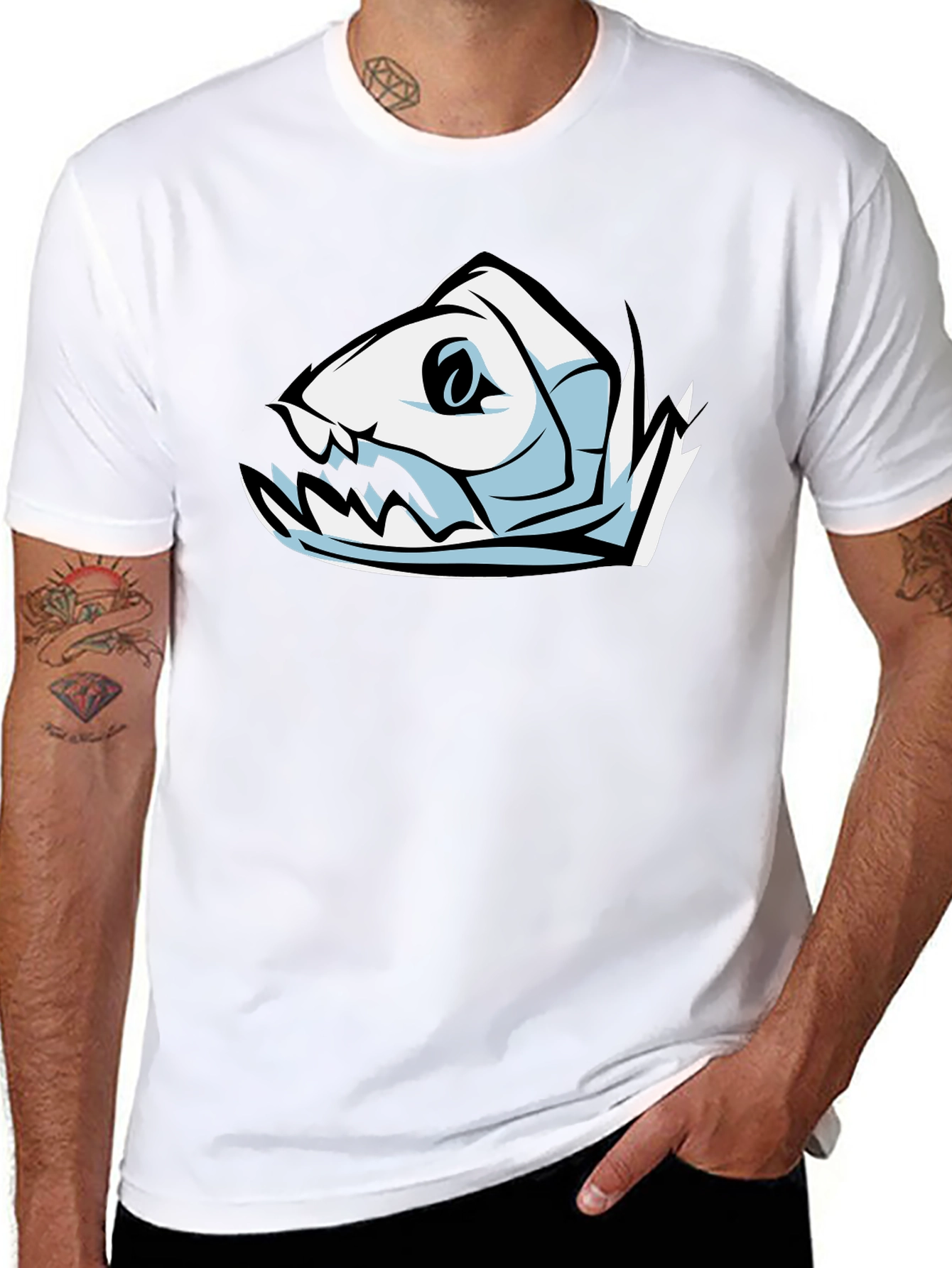 Fish Skeleton Graphic T-Shirt - Black