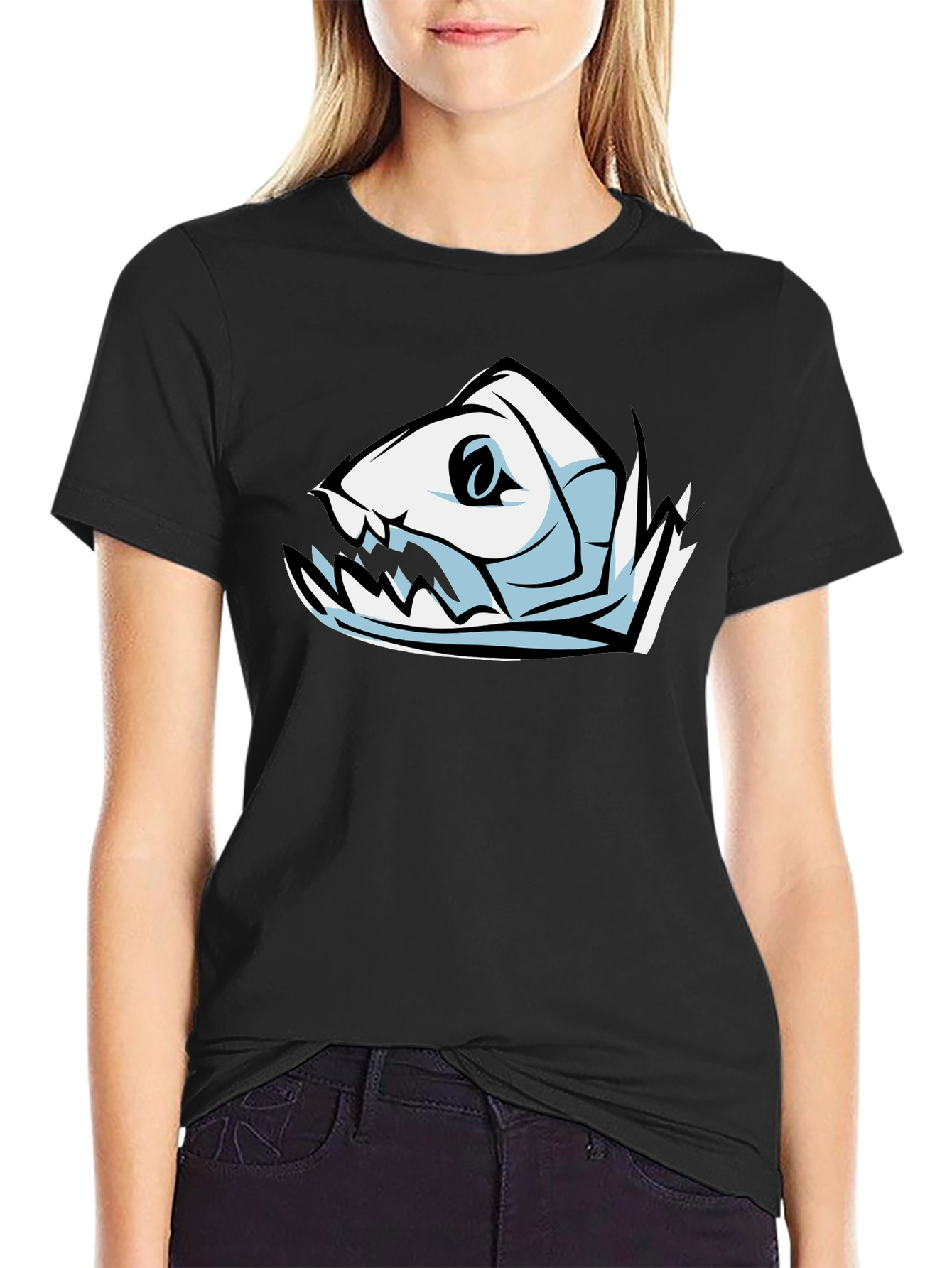 Fish Skeleton Graphic T-Shirt - Black