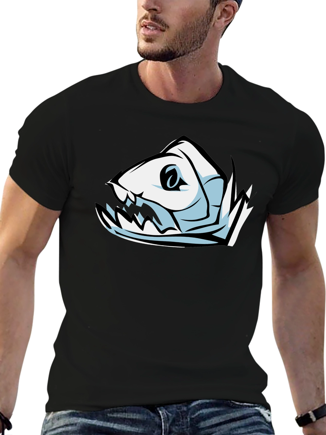Fish Skeleton Graphic T-Shirt - Black
