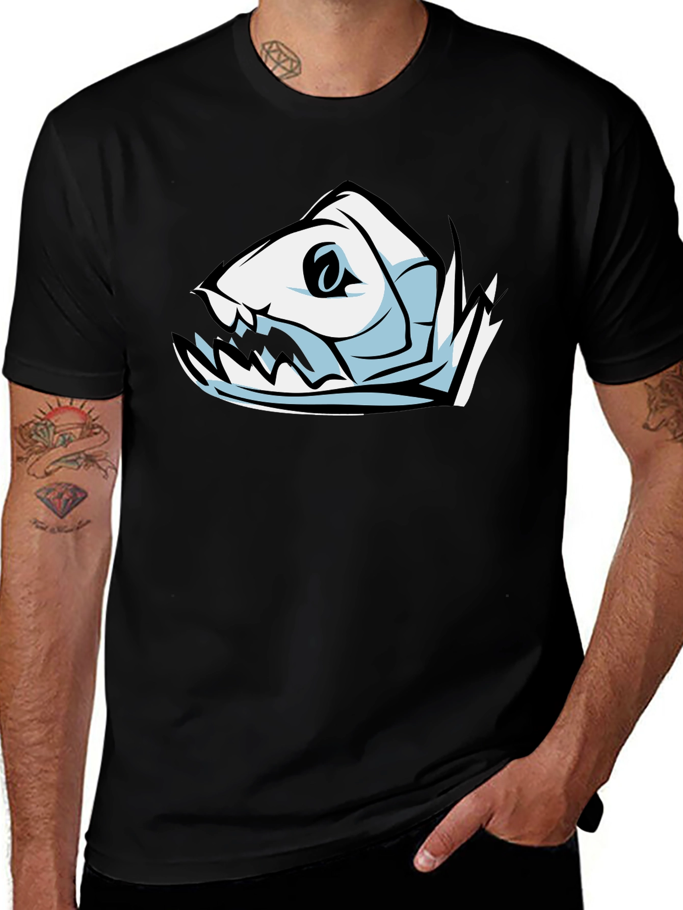 Fish Skeleton Graphic T-Shirt - Black