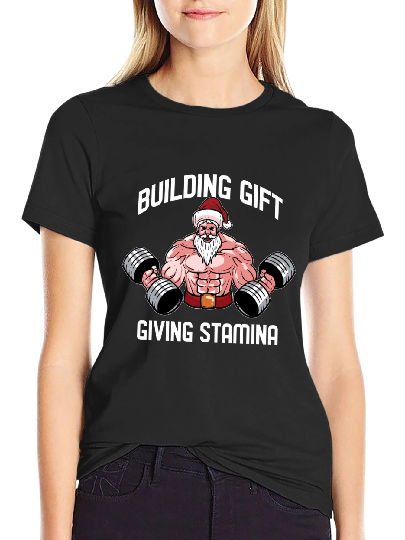 Building Gift Giving Stamina Santa Gym T-Shirt