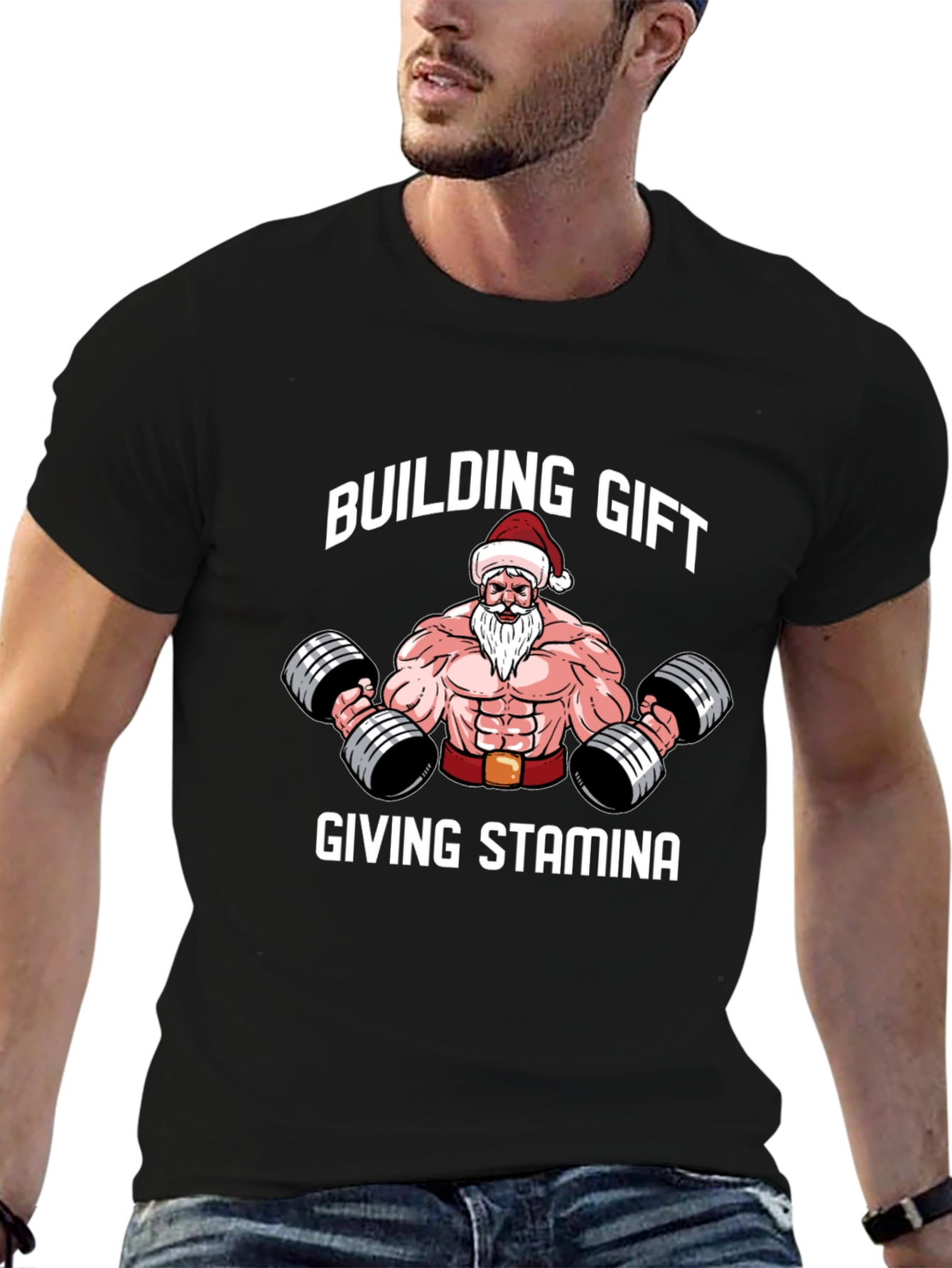 Building Gift Giving Stamina Santa Gym T-Shirt
