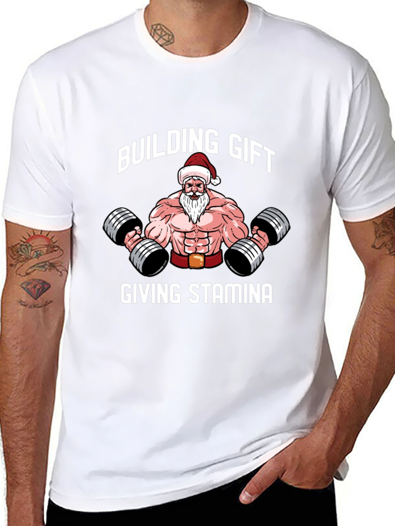 Building Gift Giving Stamina Santa Gym T-Shirt
