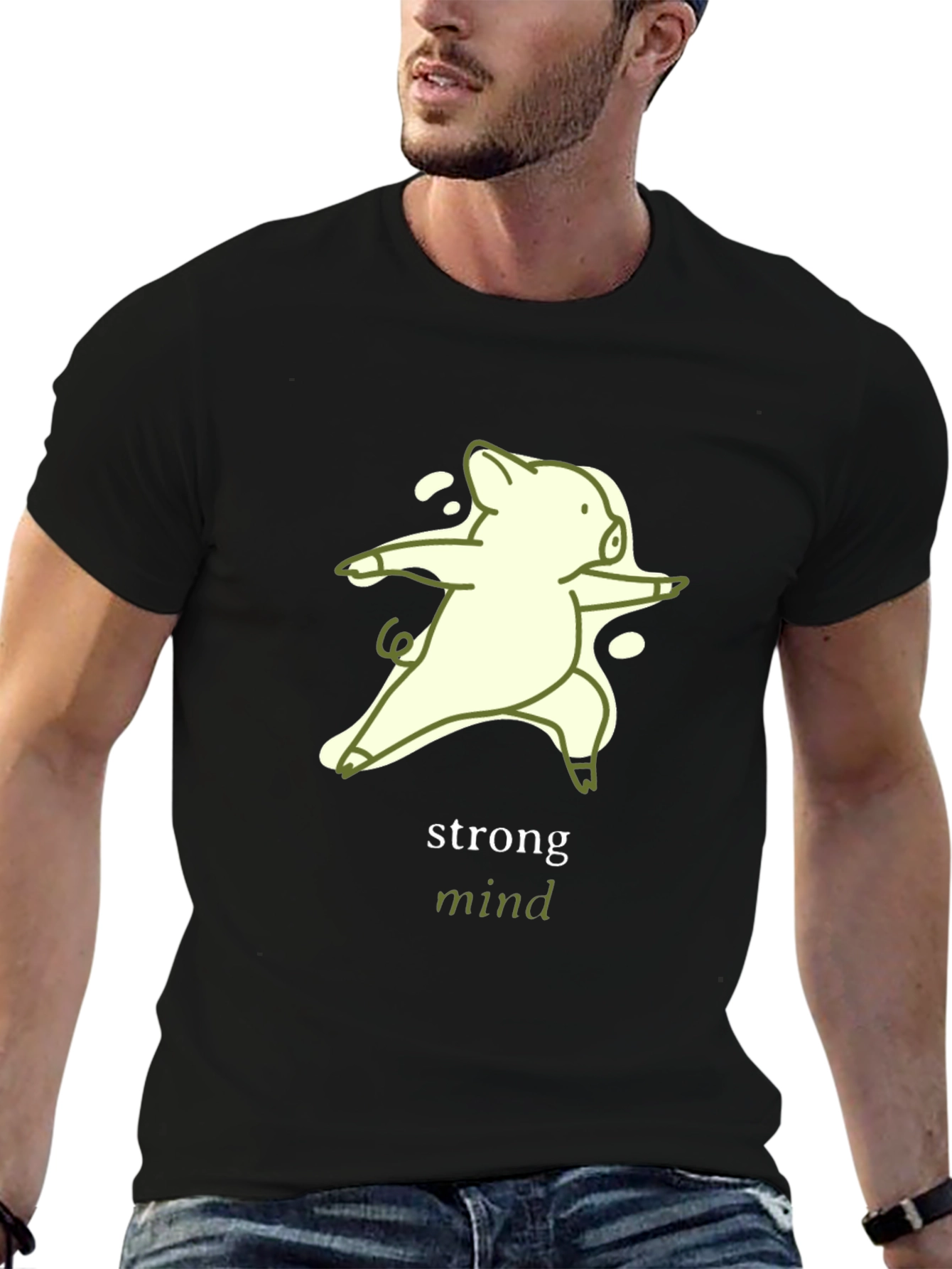Strong Mind Yoga Pig T-Shirt - Unisex Black Tee