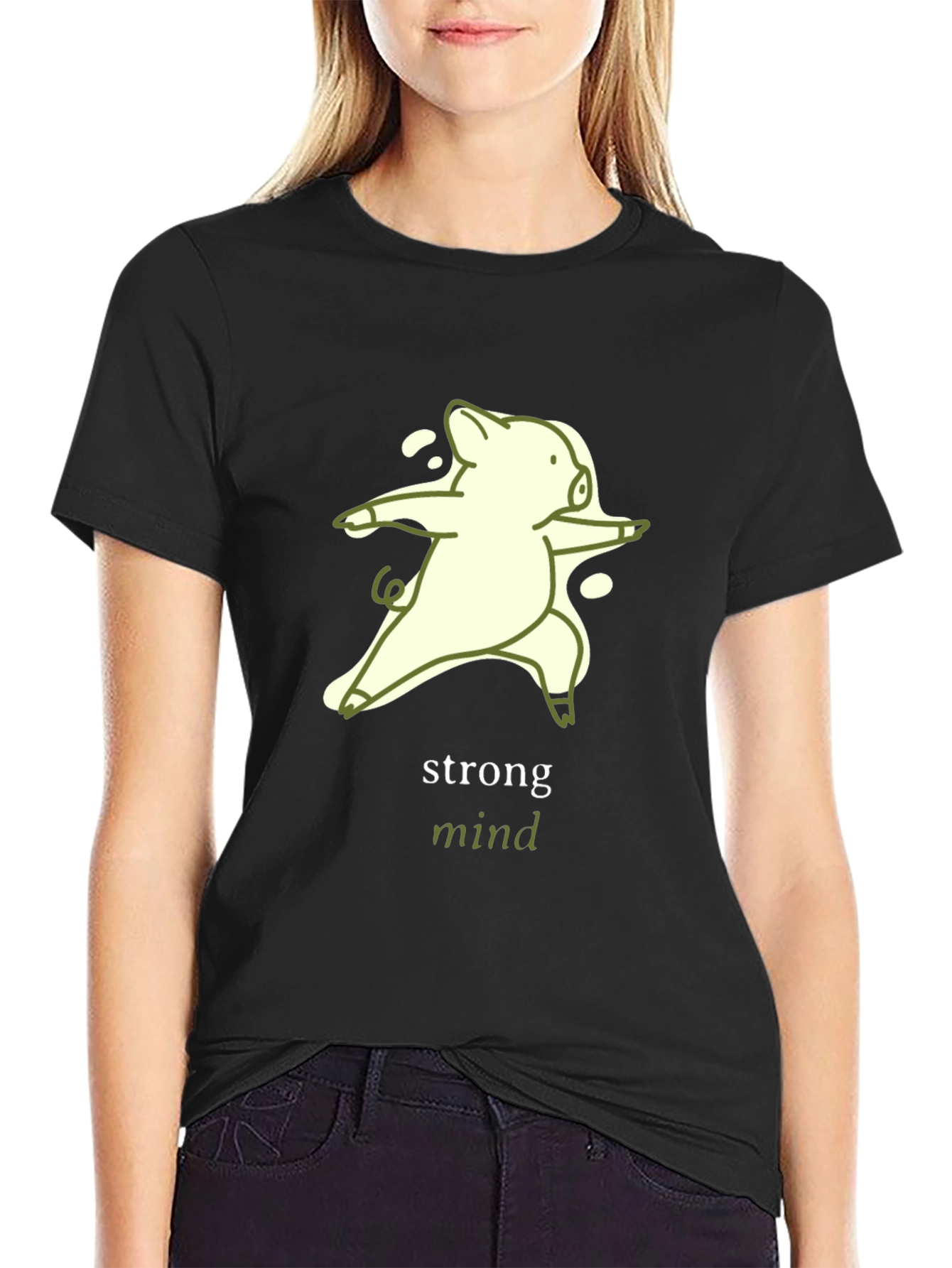 Strong Mind Yoga Pig T-Shirt - Unisex Black Tee