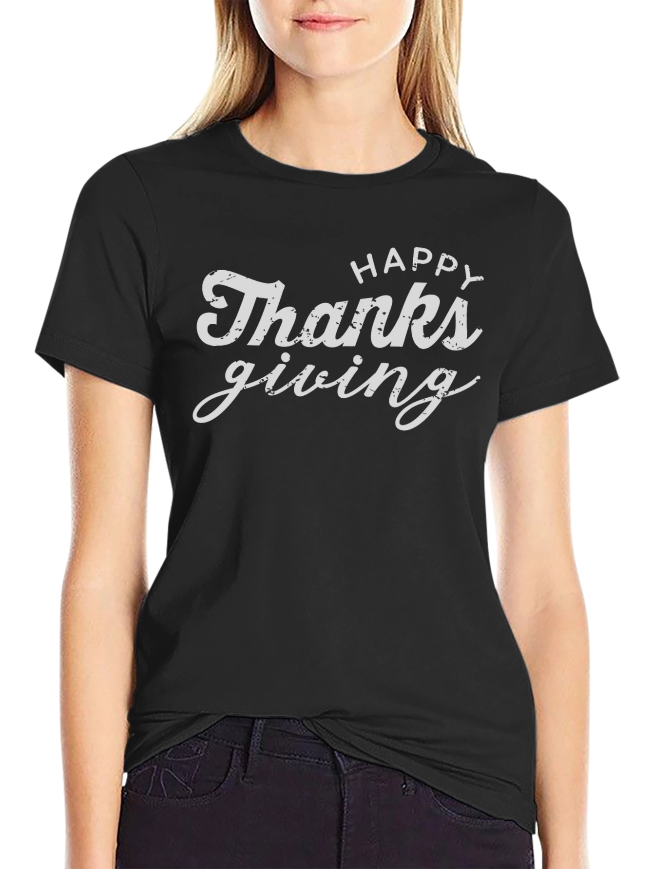 Happy Thanksgiving Graphic Tee - Black T-Shirt