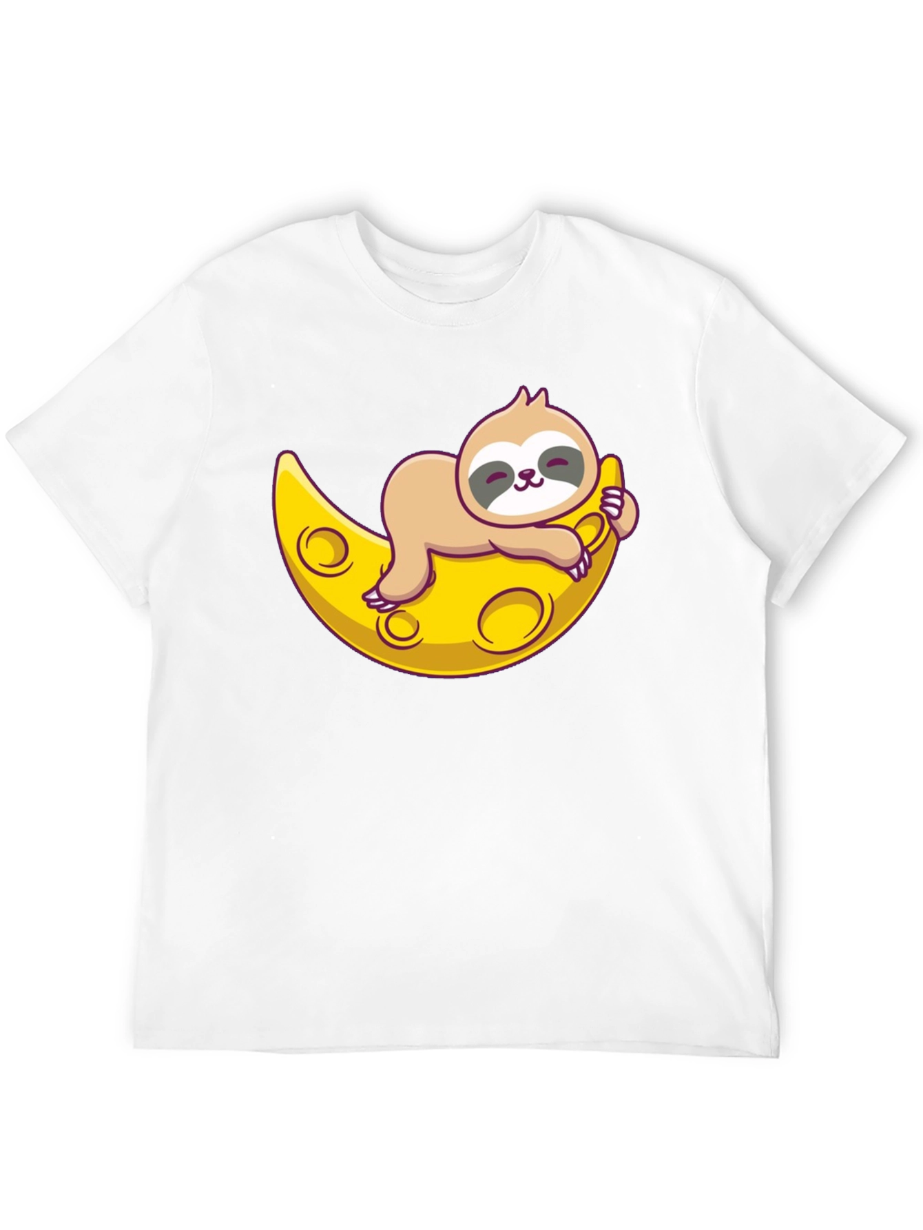 Cute Sloth Moon Graphic Tee - Relaxed Fit T-Shirt