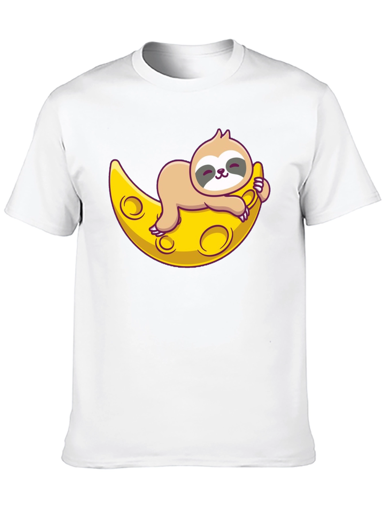 Cute Sloth Moon Graphic Tee - Relaxed Fit T-Shirt