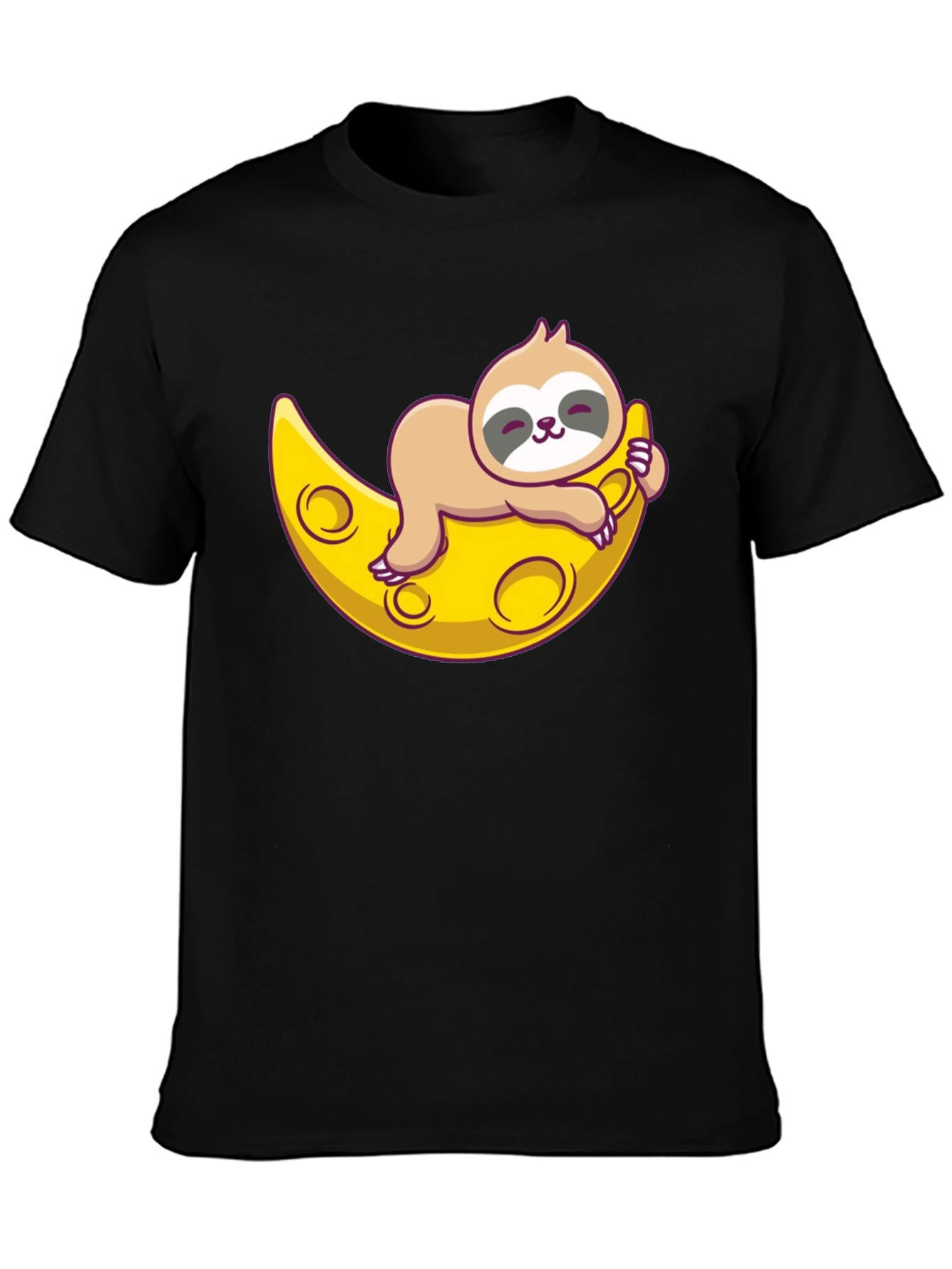 Cute Sloth Moon Graphic Tee - Relaxed Fit T-Shirt