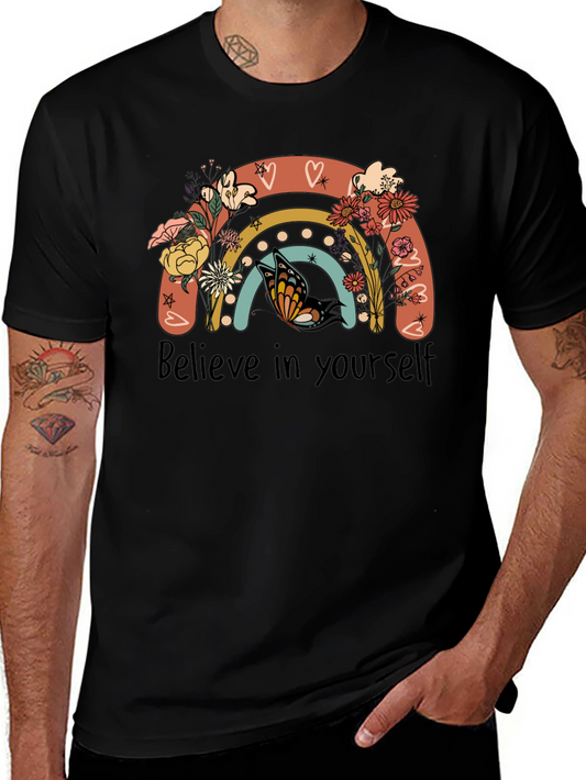 Believe in Yourself Rainbow Butterfly Graphic Tee