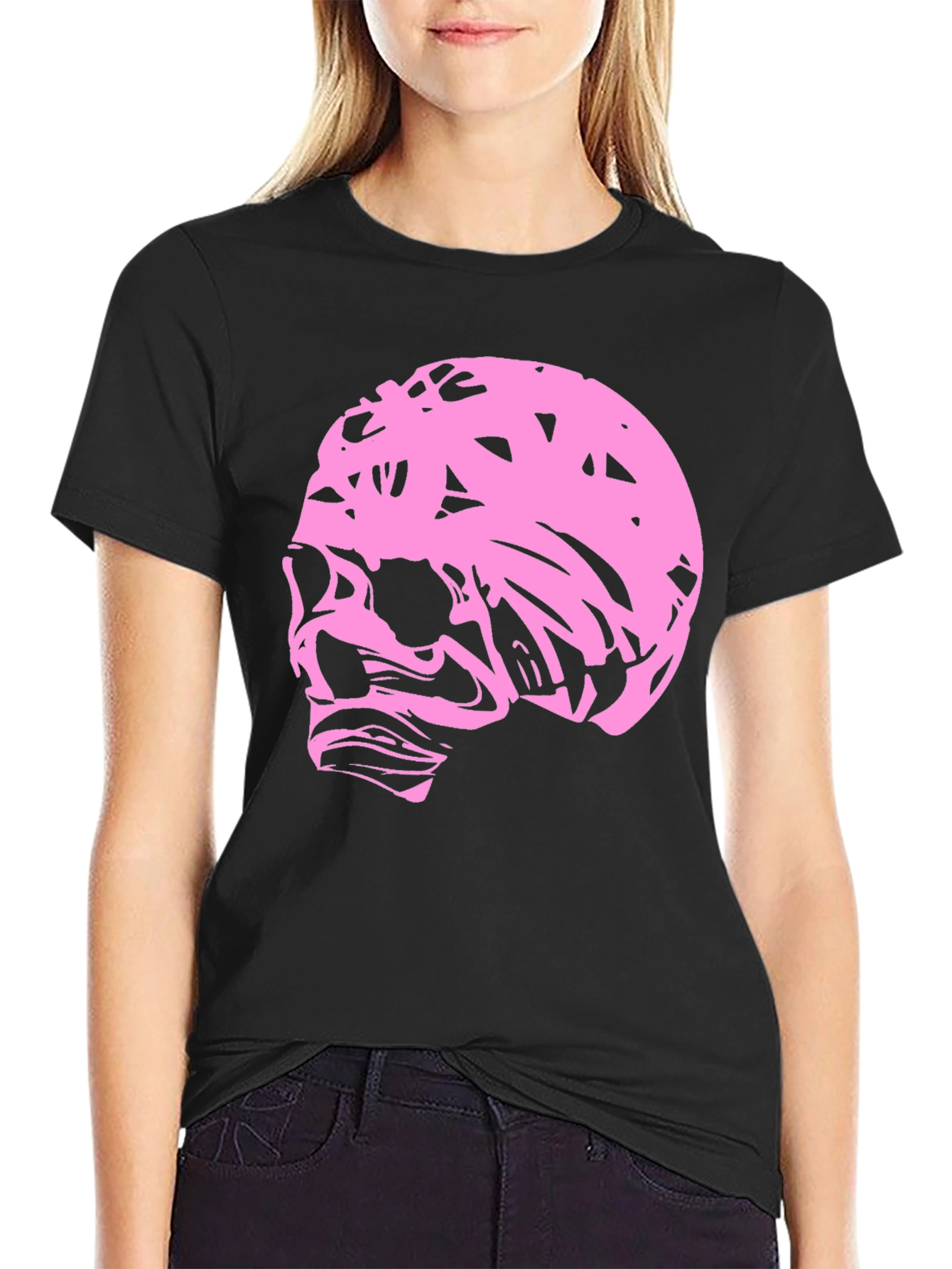 Pink Skull Graphic Black T-Shirt