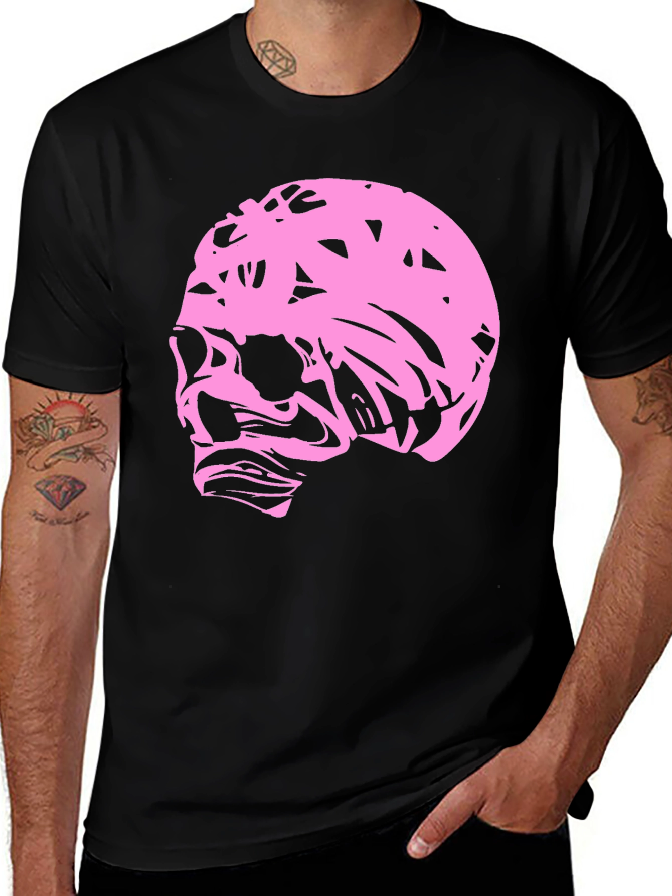 Pink Skull Graphic Black T-Shirt