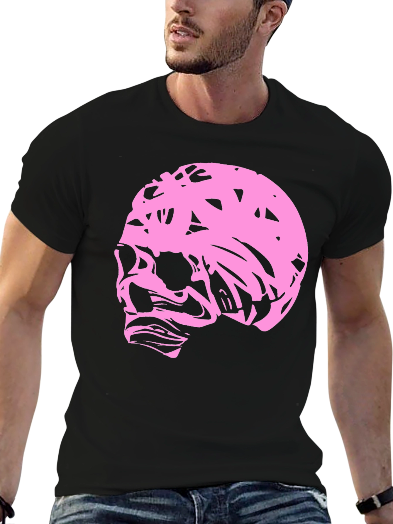 Pink Skull Graphic Black T-Shirt