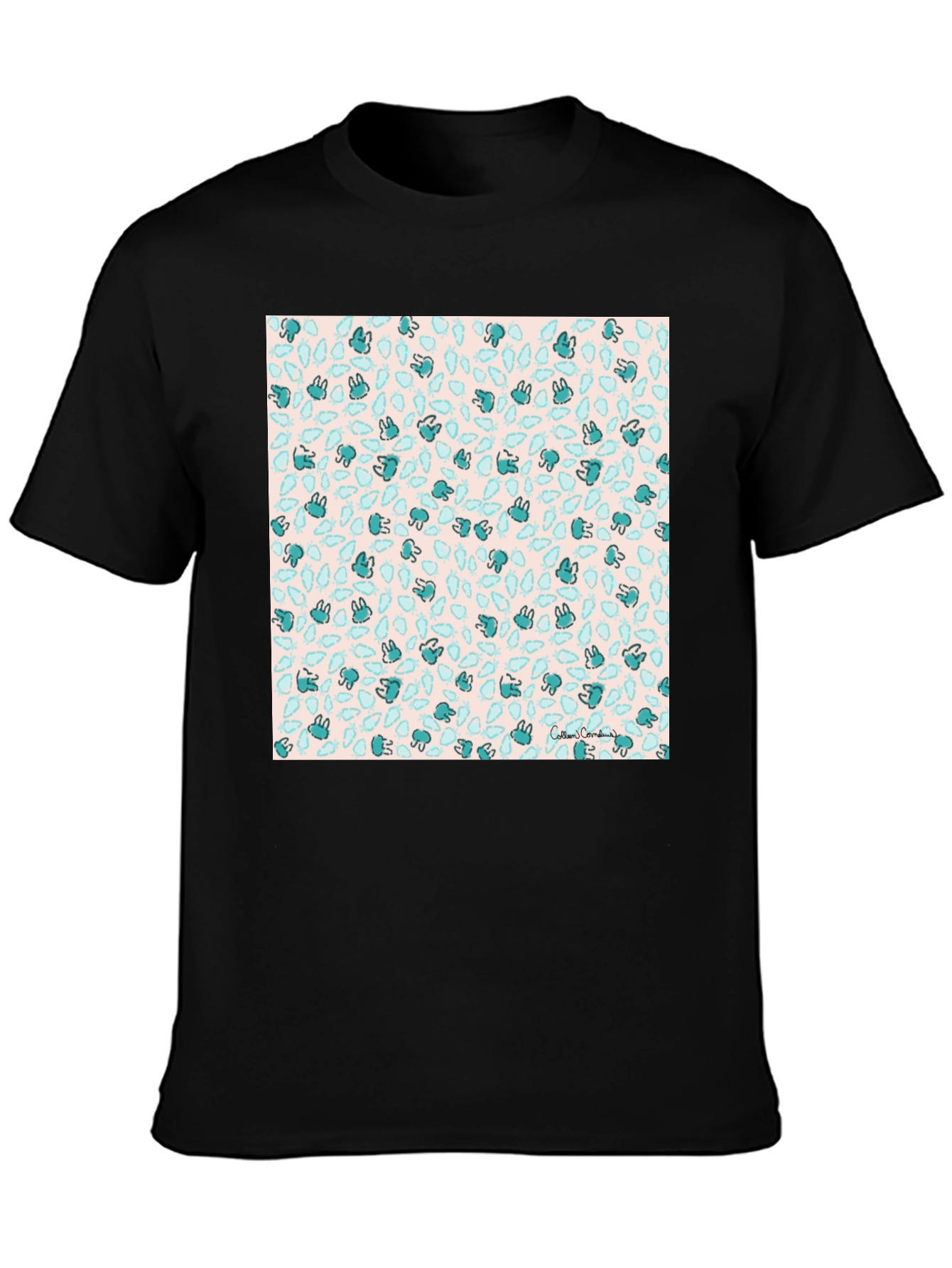 Bunny Pattern Black T-Shirt