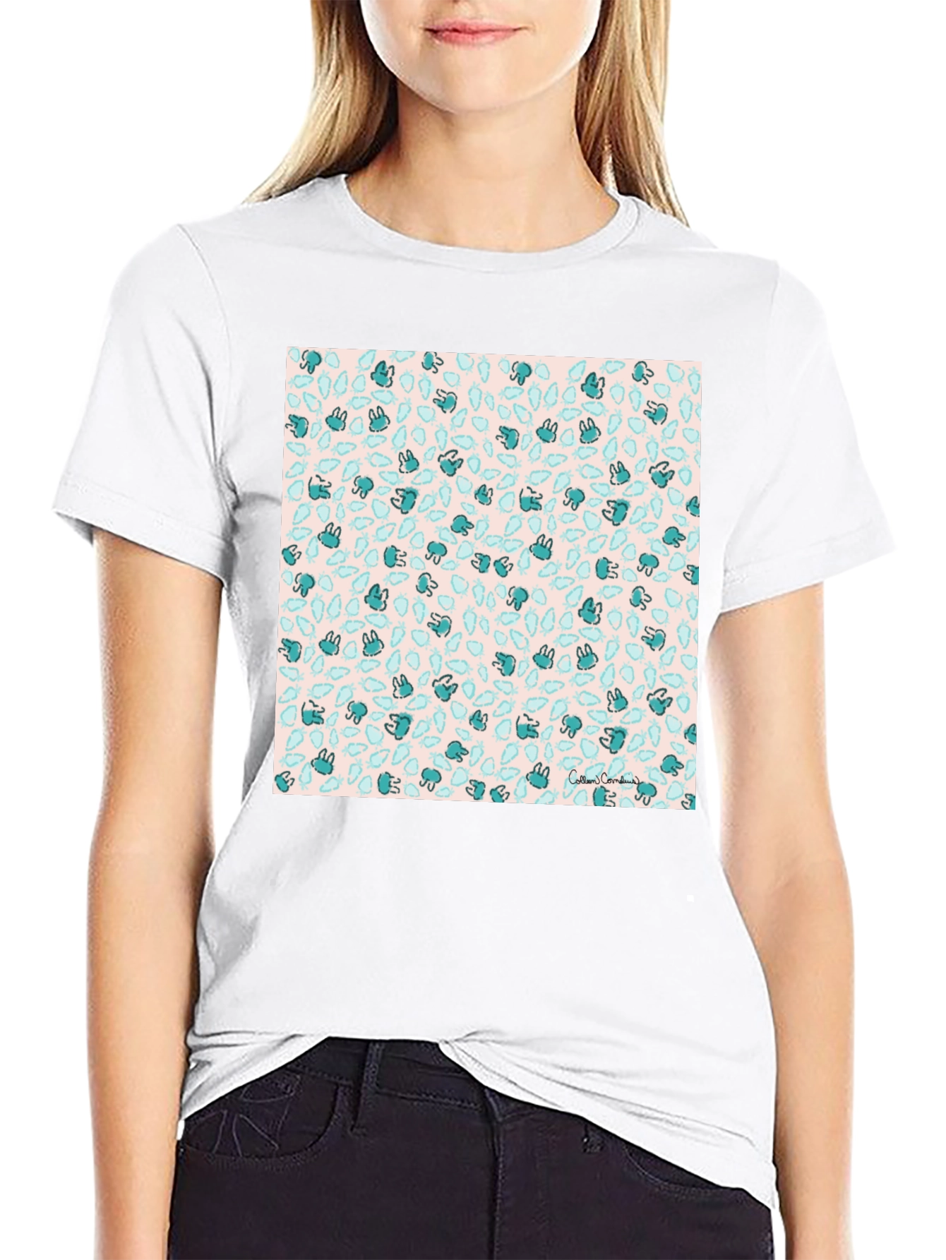 Bunny Pattern Black T-Shirt