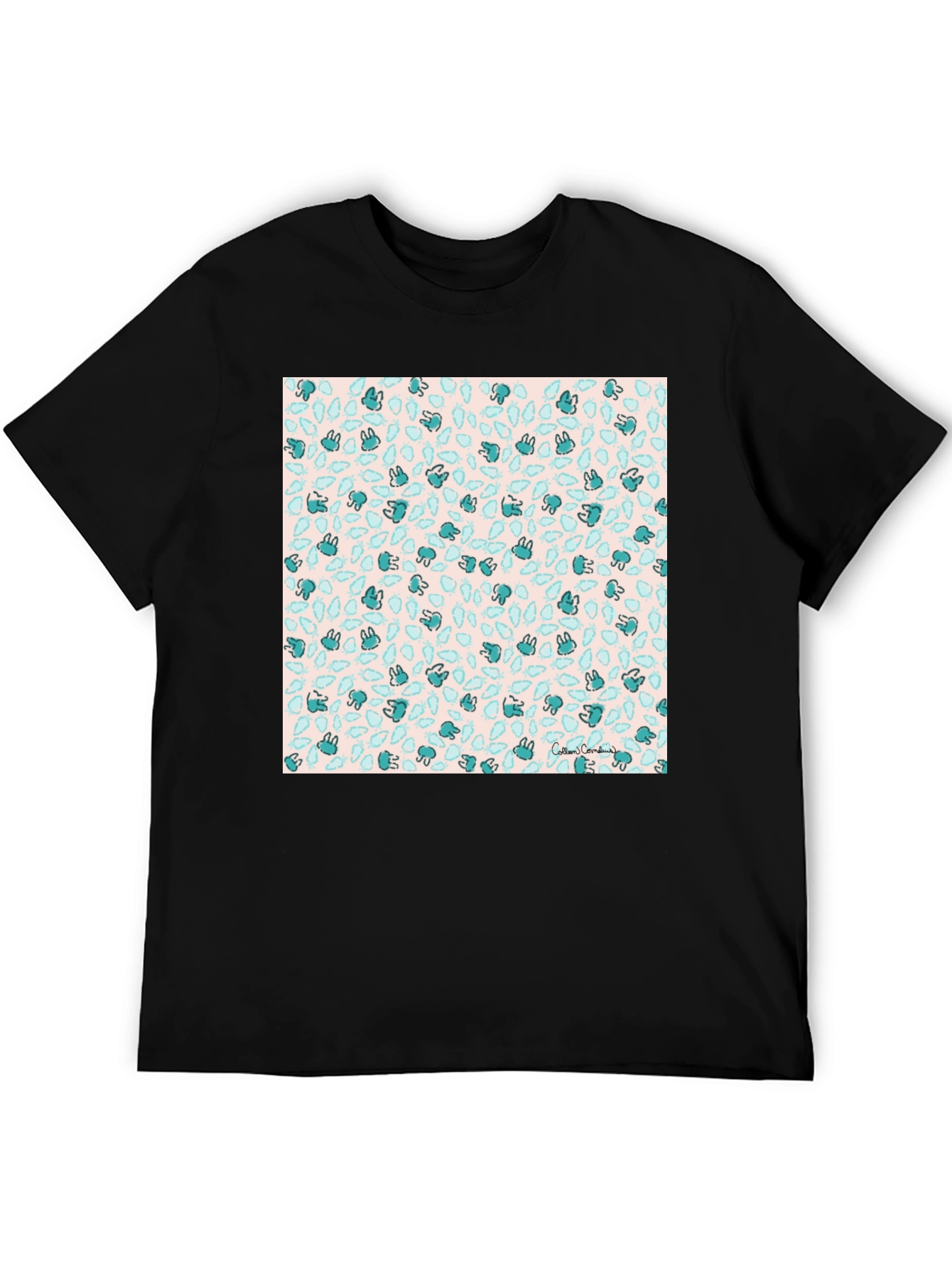 Bunny Pattern Black T-Shirt