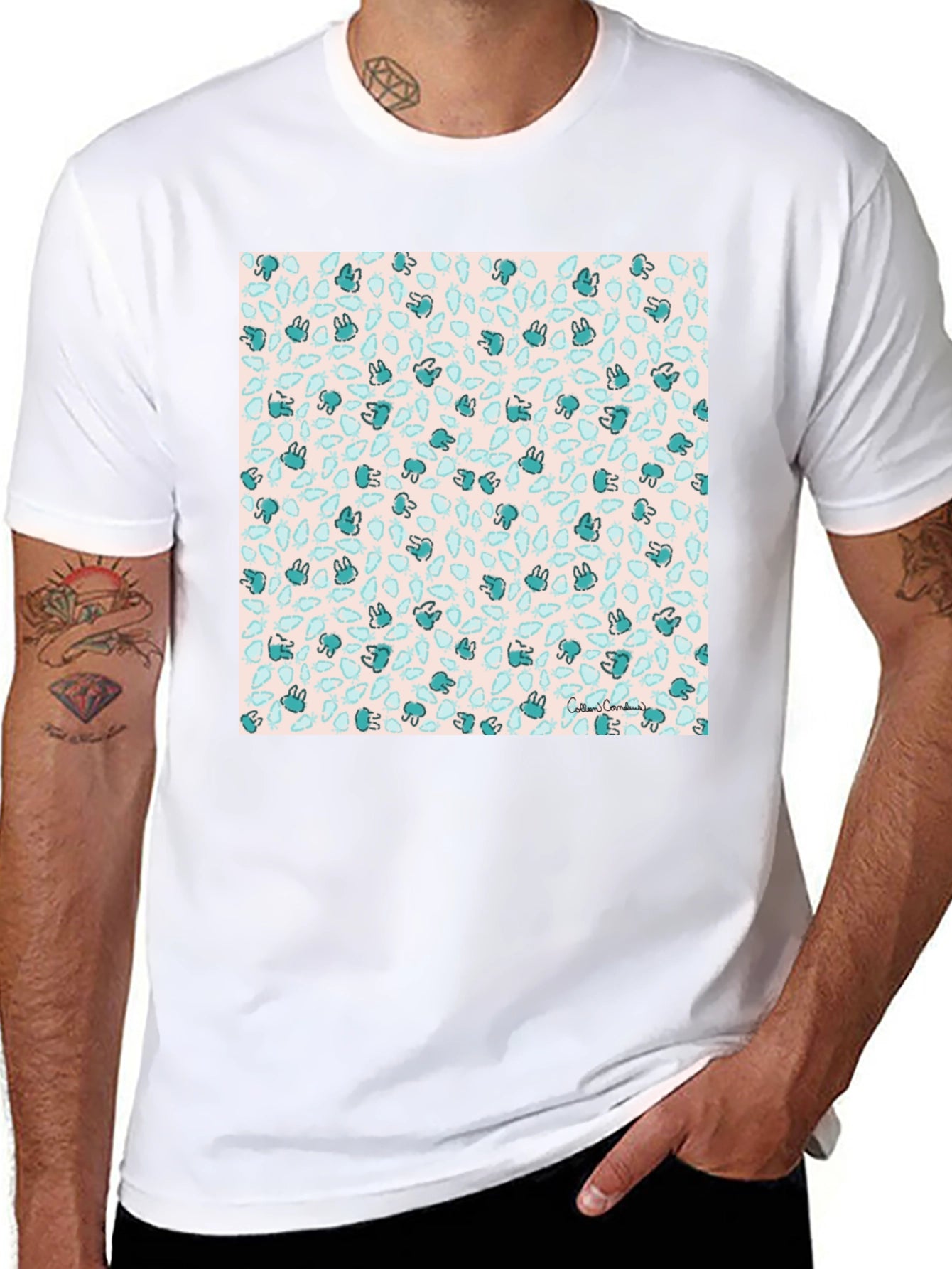 Bunny Pattern Black T-Shirt