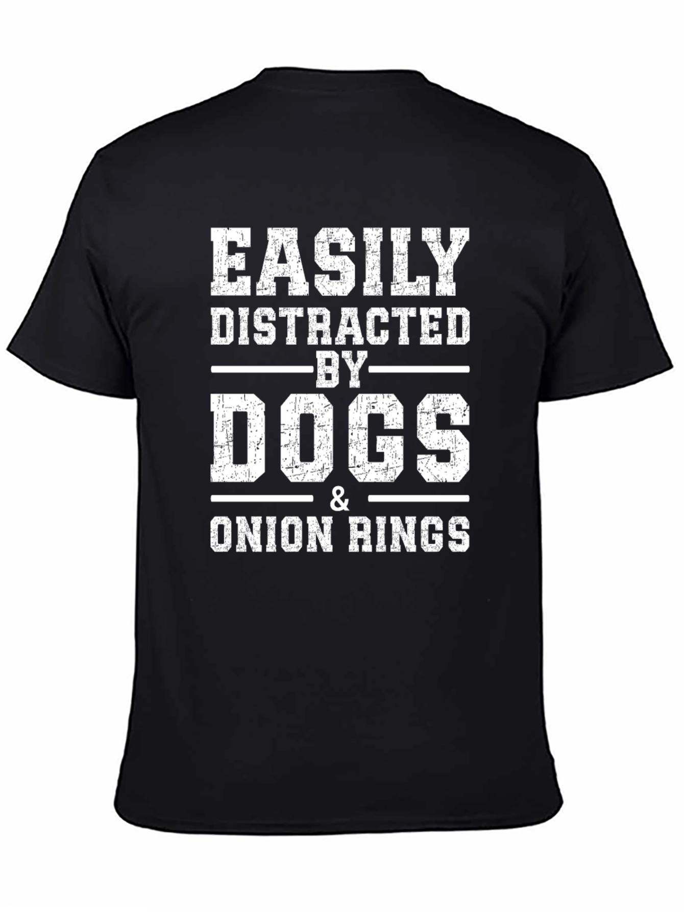 Easily Distracted by Dogs & Onion Rings Black T-Shirt
