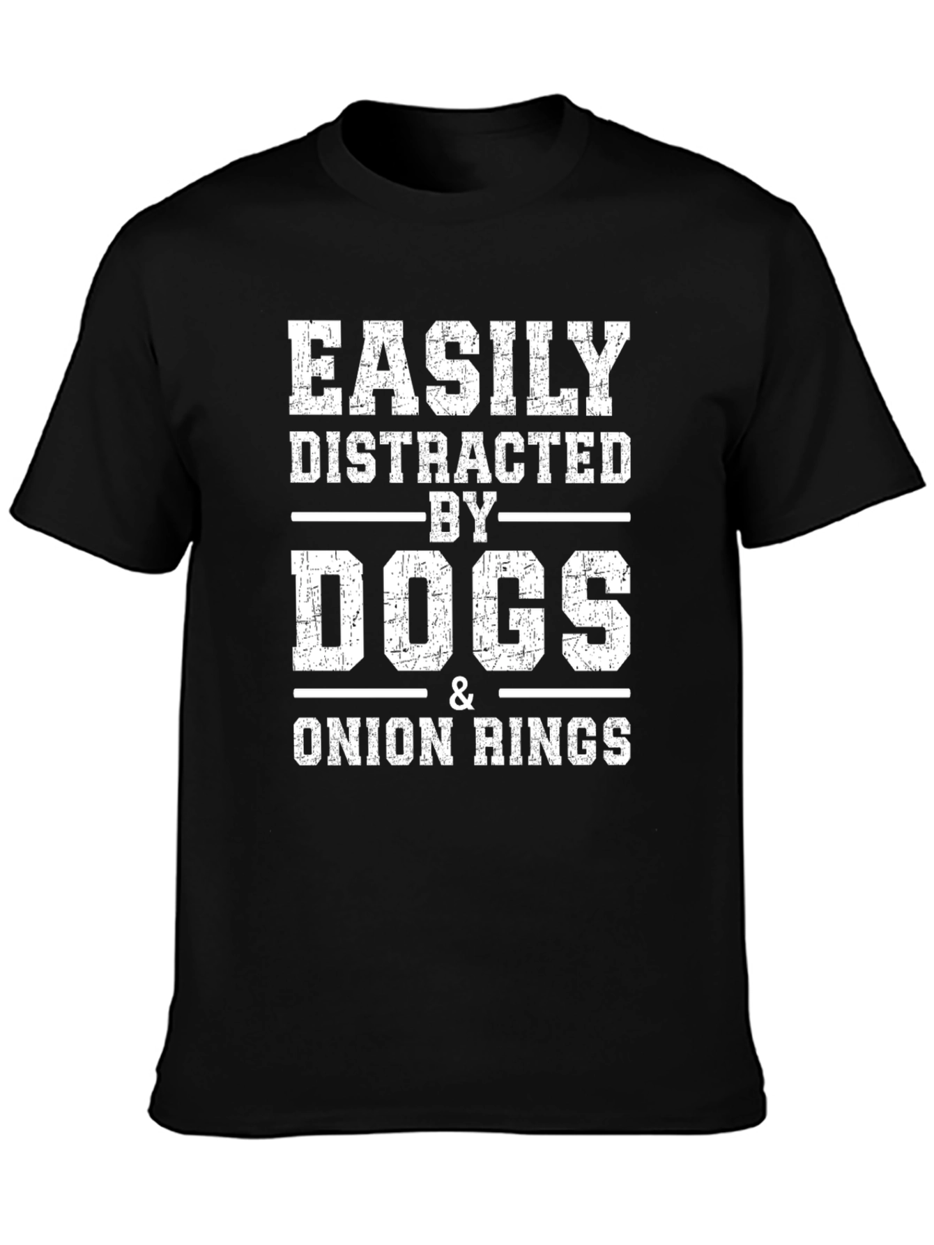 Easily Distracted by Dogs & Onion Rings Black T-Shirt