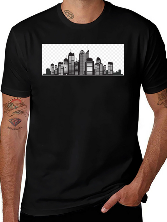 Urban Skyline Graphic Tee - Black Cotton T-Shirt