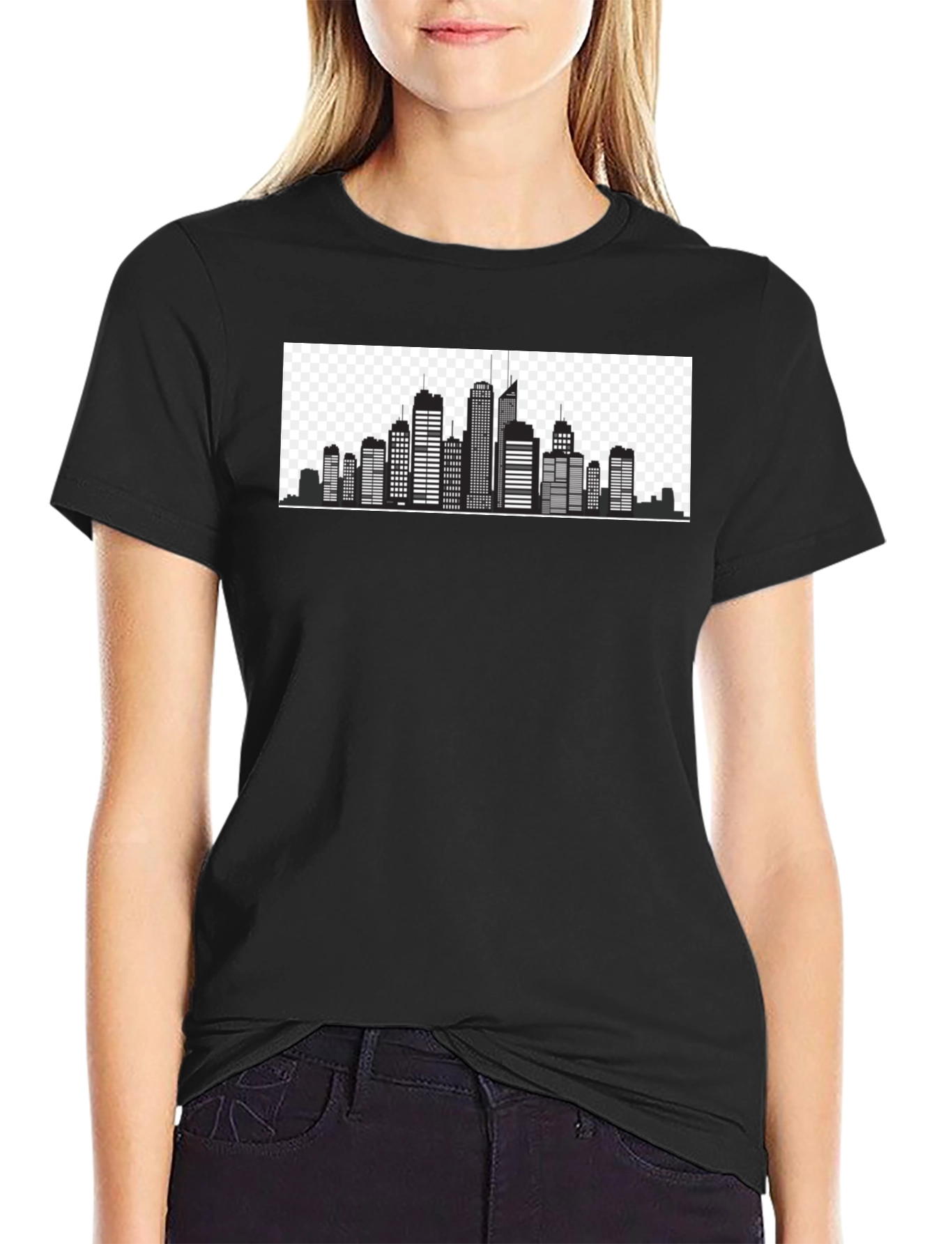 Urban Skyline Graphic Tee - Black Cotton T-Shirt