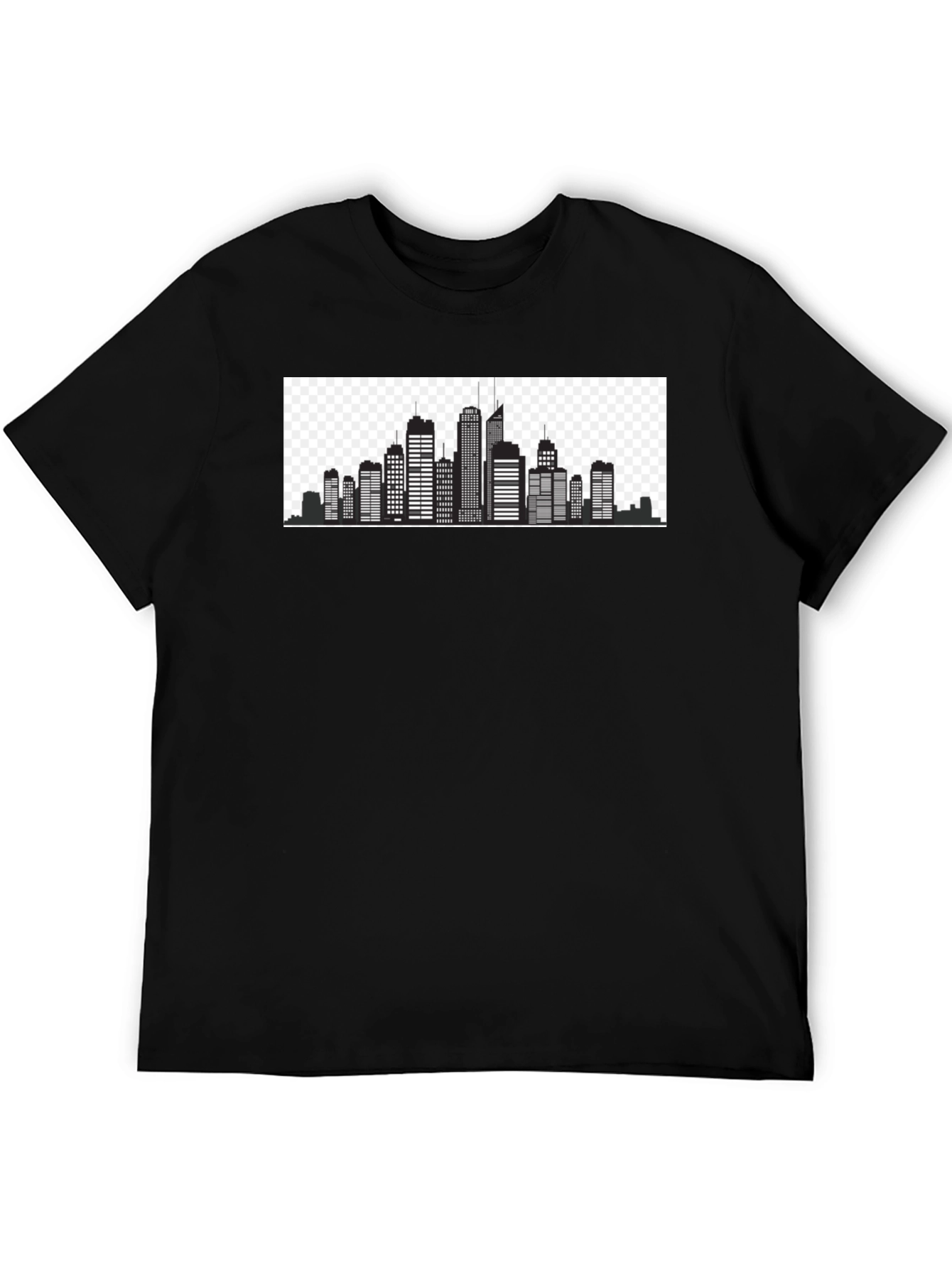 Urban Skyline Graphic Tee - Black Cotton T-Shirt
