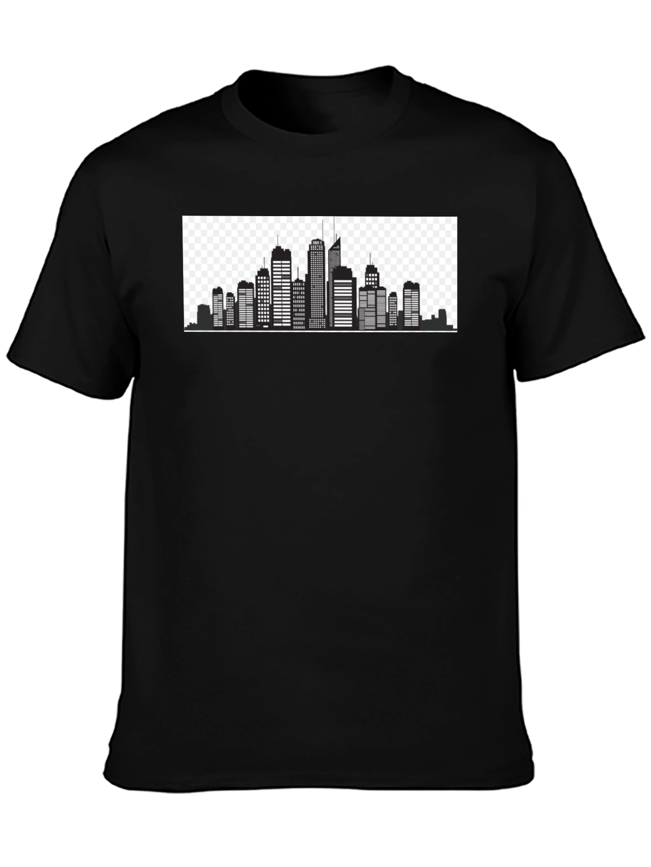 Urban Skyline Graphic Tee - Black Cotton T-Shirt