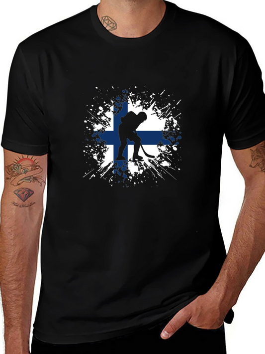 Finland Hockey Flag T-Shirt - Black Stylish Sports Tee