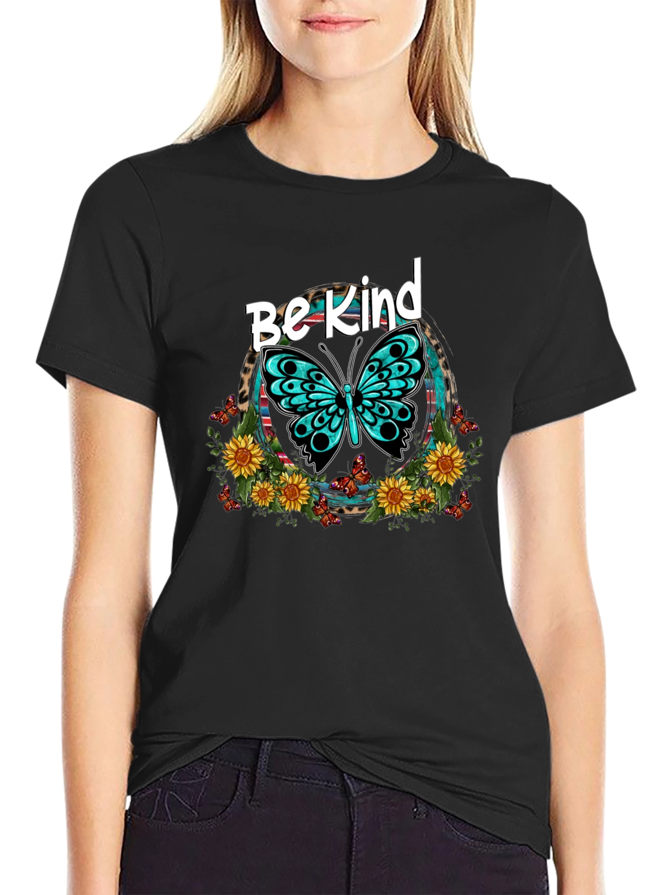 Be Kind Butterfly Graphic Tee - Unisex Black T-Shirt