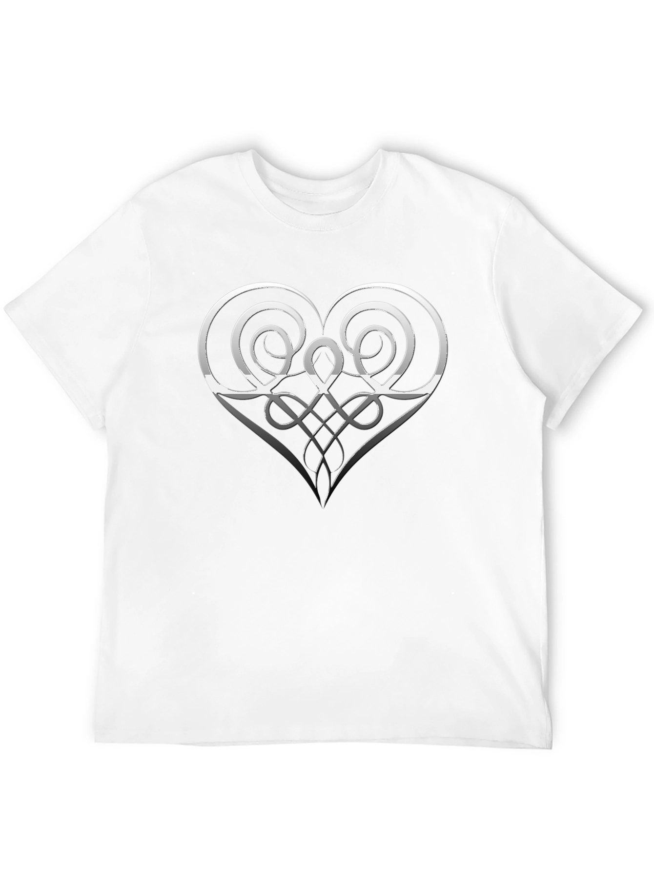 Elegant Silver Heart Graphic Black T-Shirt