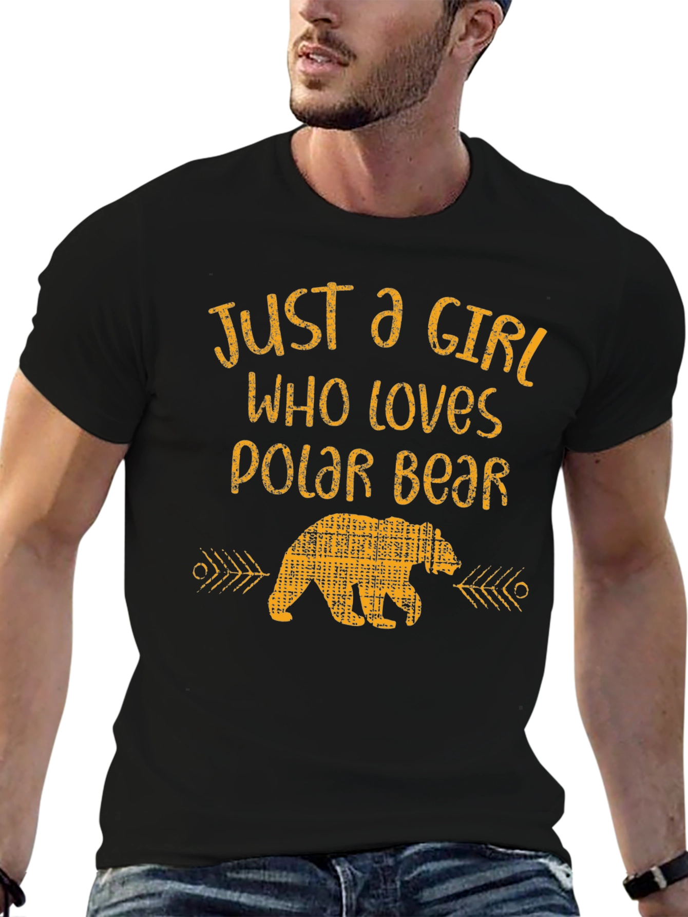 Girl Who Loves Polar Bear Black Graphic T-Shirt