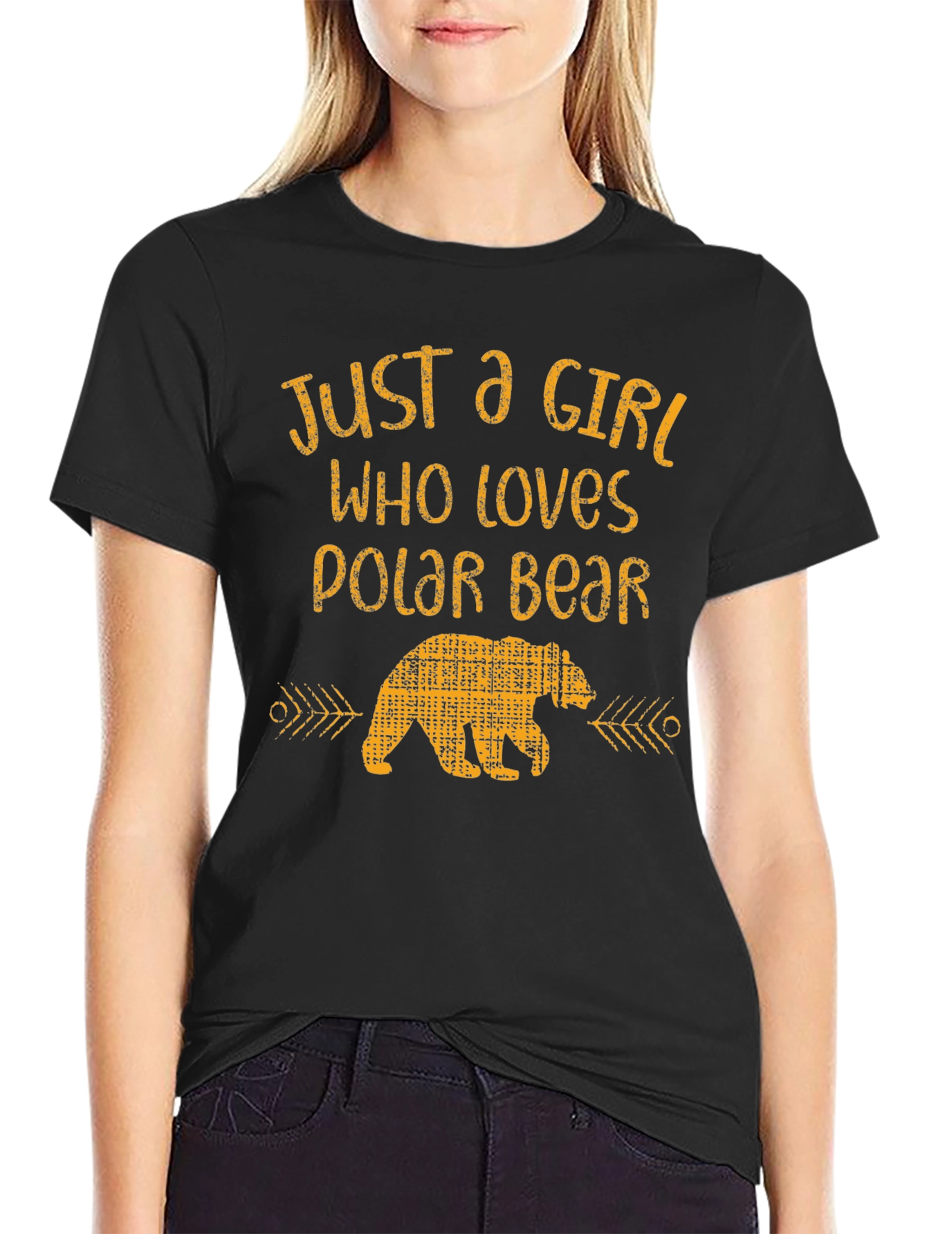 Girl Who Loves Polar Bear Black Graphic T-Shirt
