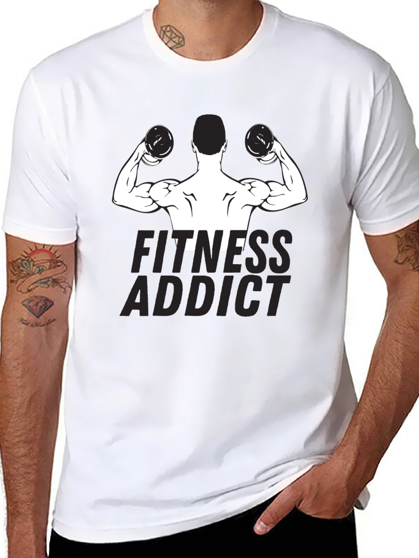 Fitness Addict T-Shirt: Muscle Man Design - Black