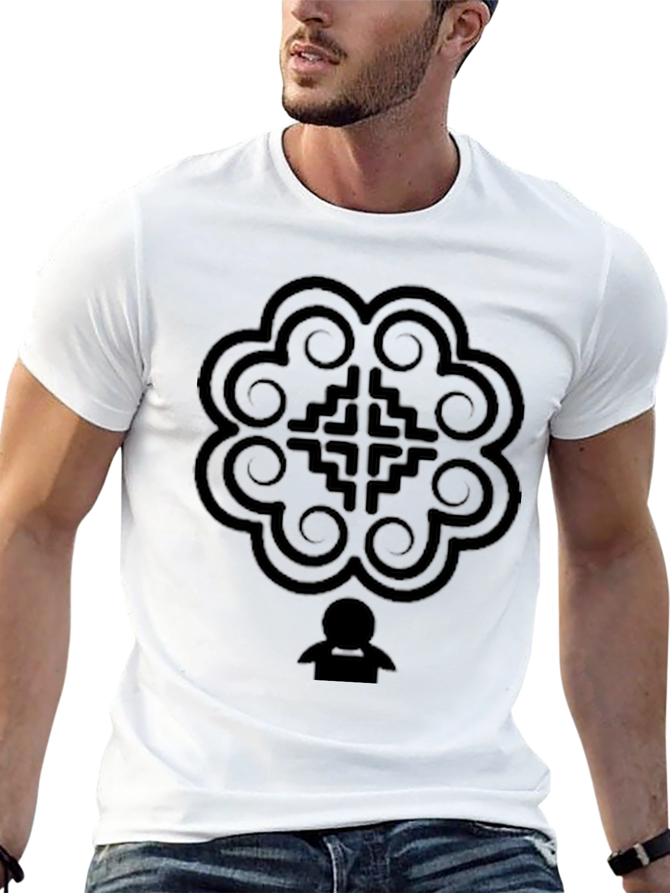 Abstract Graphic T-Shirt - Solid Black Crew Neck Tee