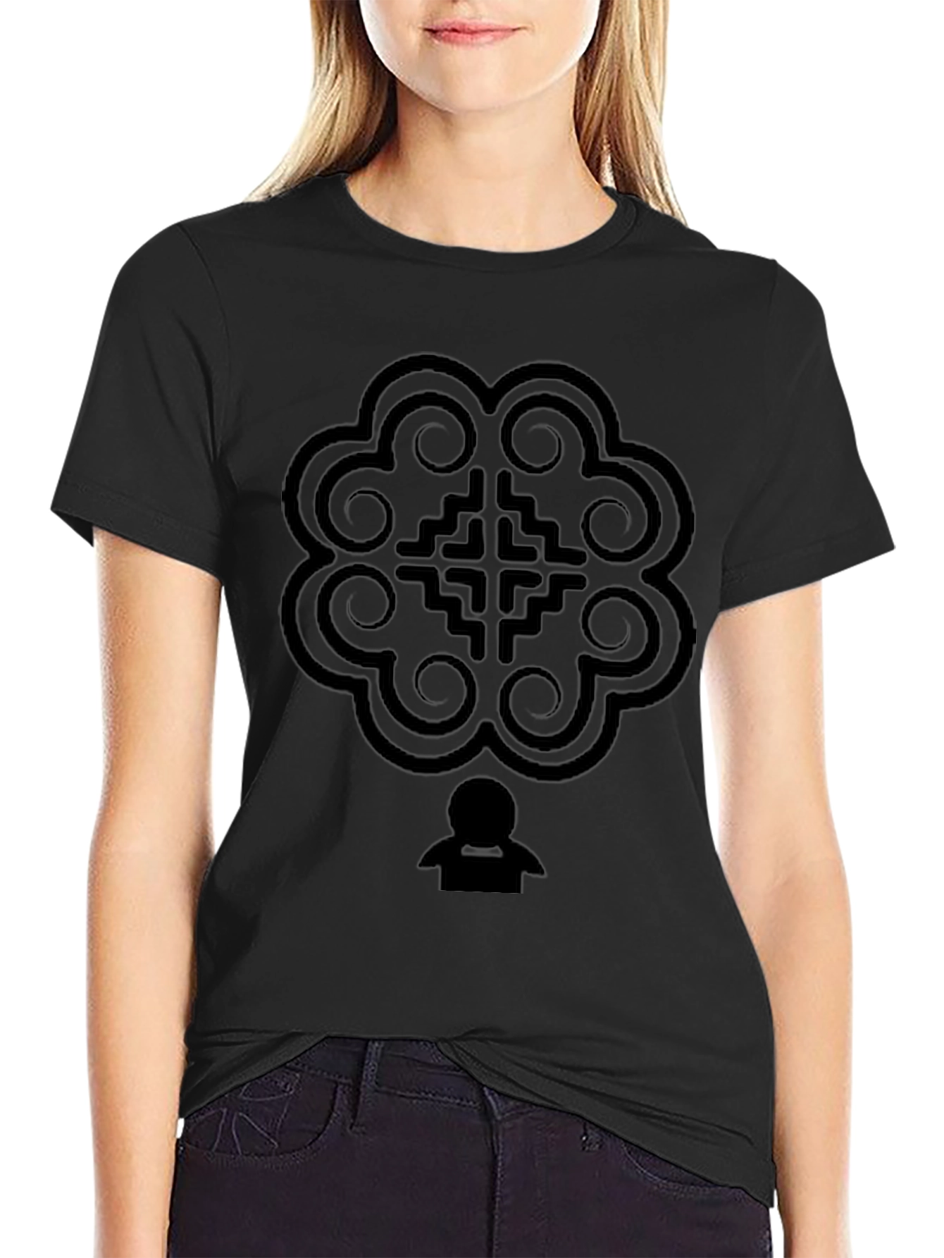 Abstract Graphic T-Shirt - Solid Black Crew Neck Tee