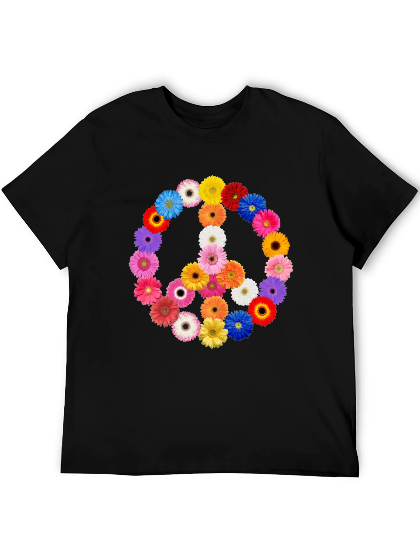 Floral Peace Sign Black T-Shirt
