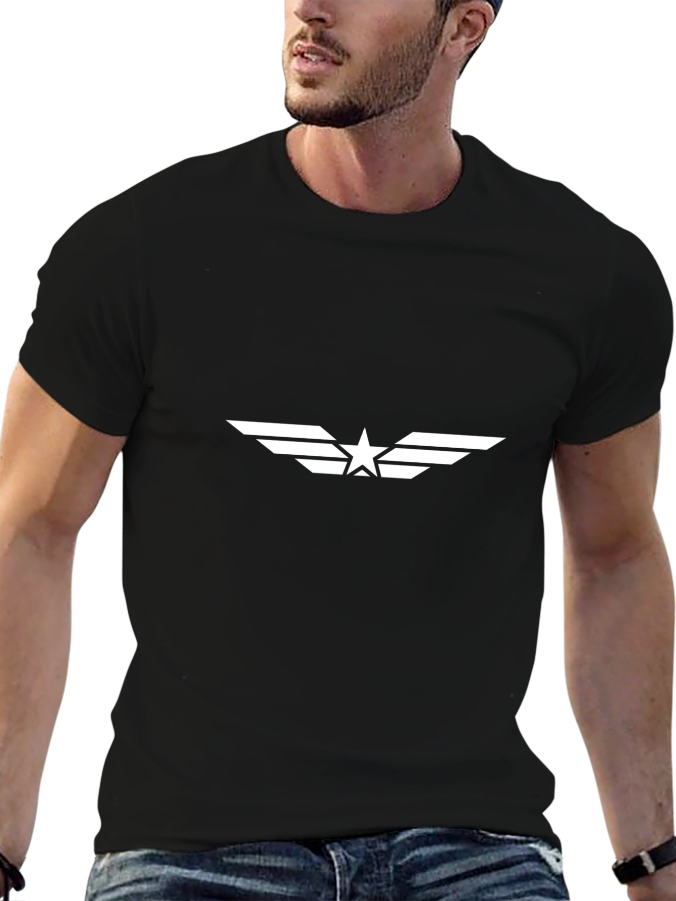 Black T-Shirt with Winged Star Logo