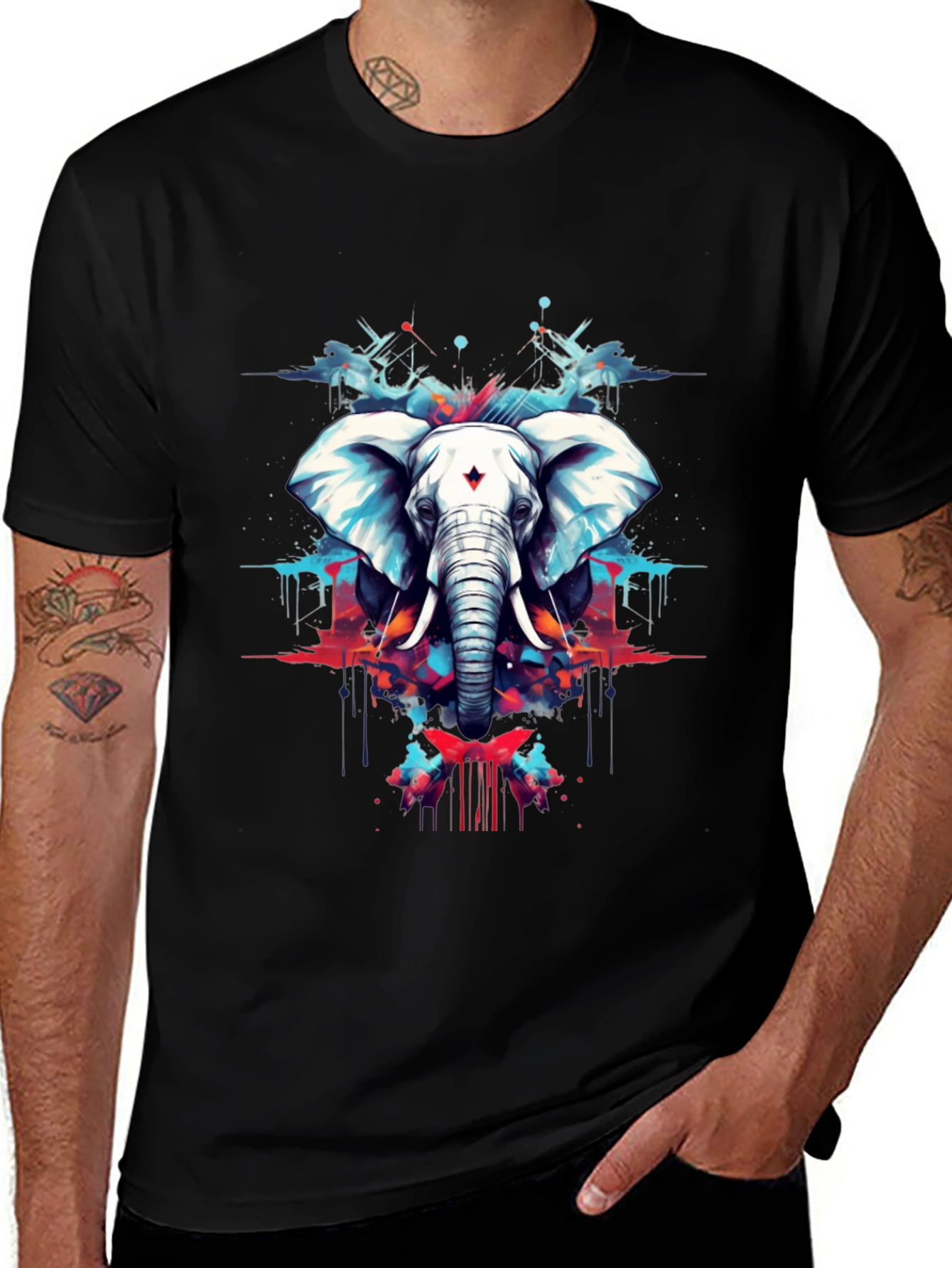 Elephant Art Black Tee - Stylish Graphic Print
