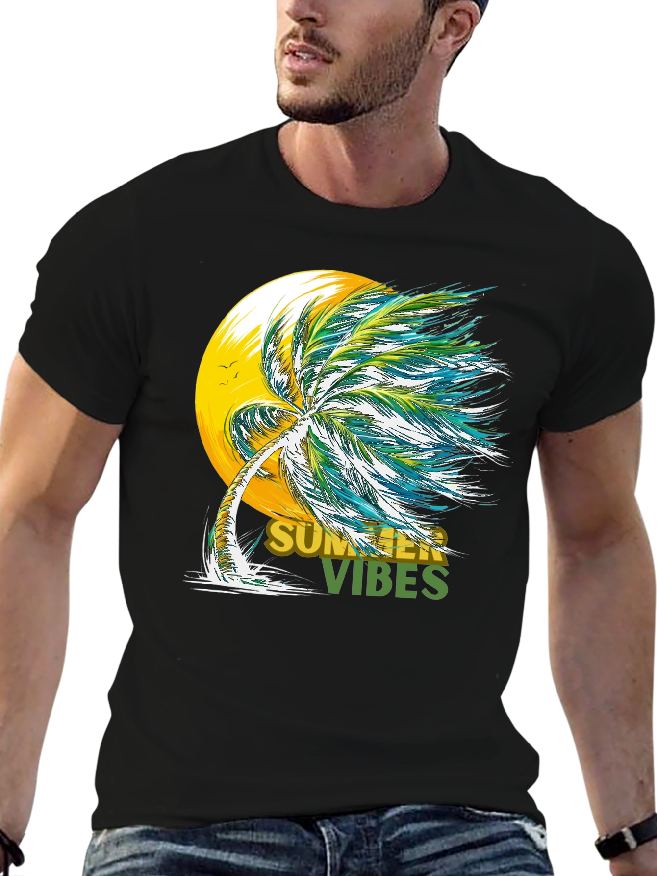 Summer Vibes Graphic Tee - Tropical Palm Tree Design